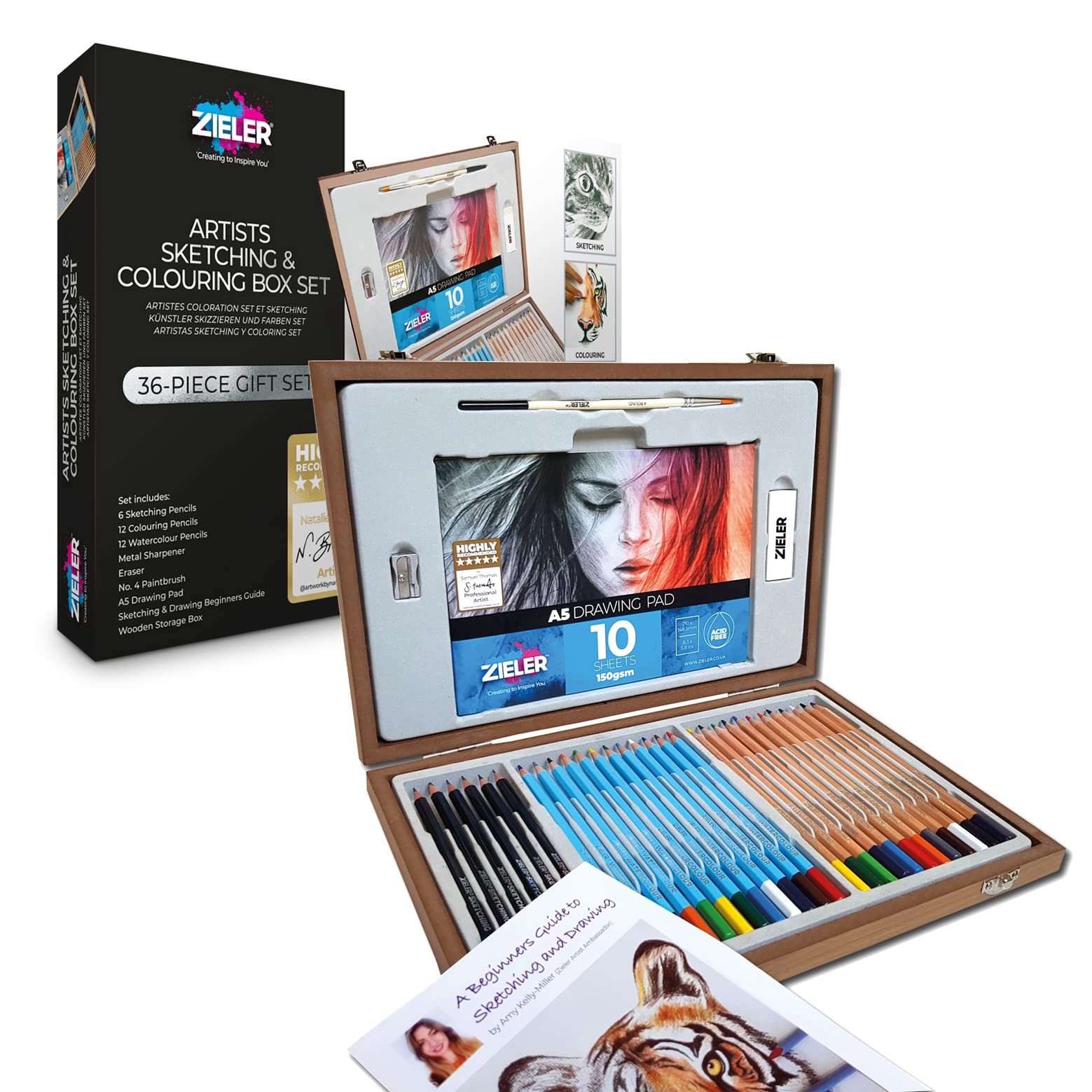36-Piece Professional Artist Pencil Set - 12 Watercolor Pencils, 12 Colored Pencils & 6 Sketching Graphite Pencils with Metal Sharpener, Eraser & Drawing Pad | Perfect for Drawing, Sketching, Coloring & Art Projects