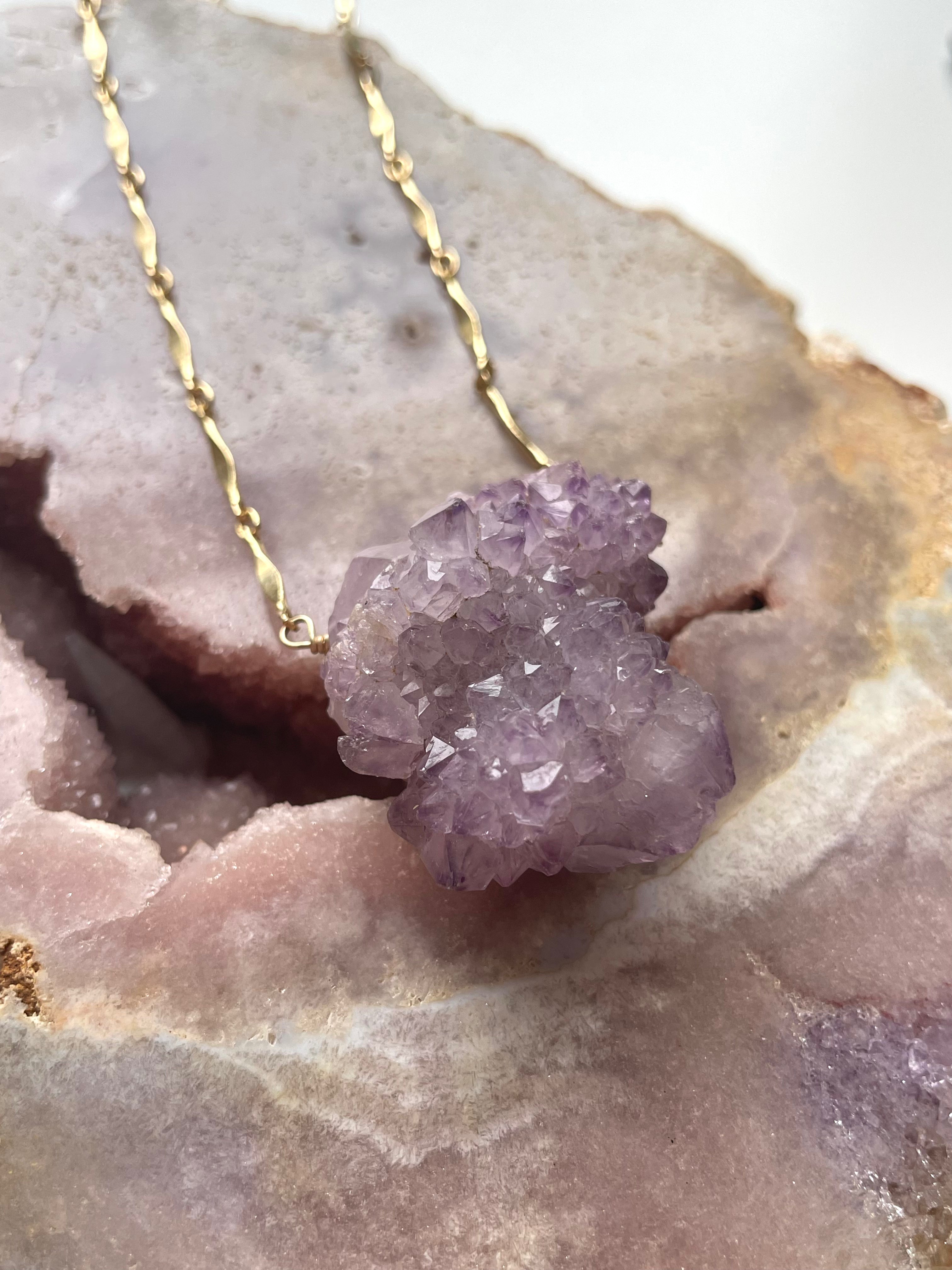 Spirit Quartz Amethyst Statement Necklace - 14K Gold Filled Pendant for Women | Elegant Boho Jewelry for Weddings, Parties & Special Occasions