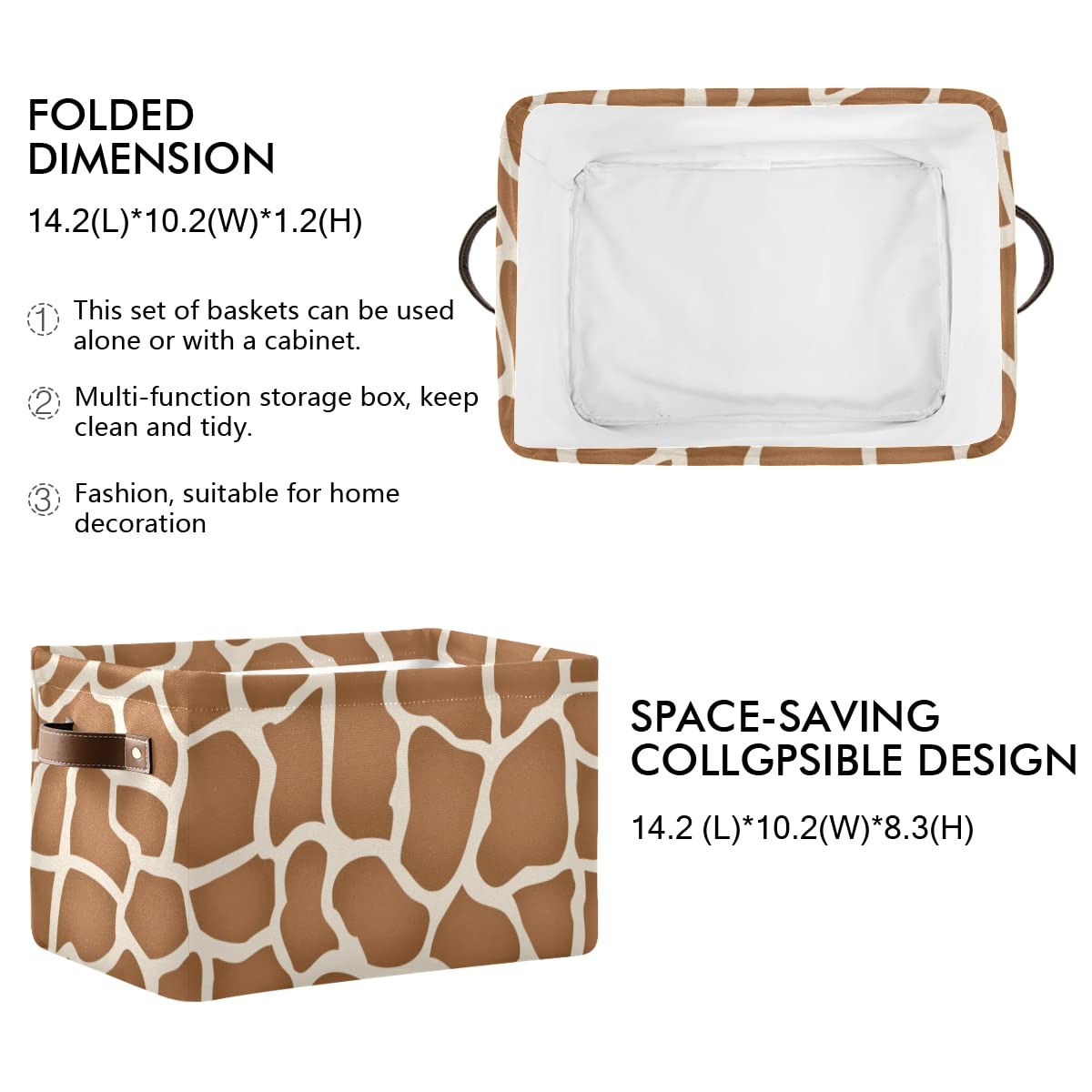 Collapsible Waterproof Canvas Storage Basket with Handles - Giraffe Print Rectangle Bin for Nursery Toys, Books & Home Organization | Perfect for Closet, Shelves, Bedroom & Living Room Storage Solutions