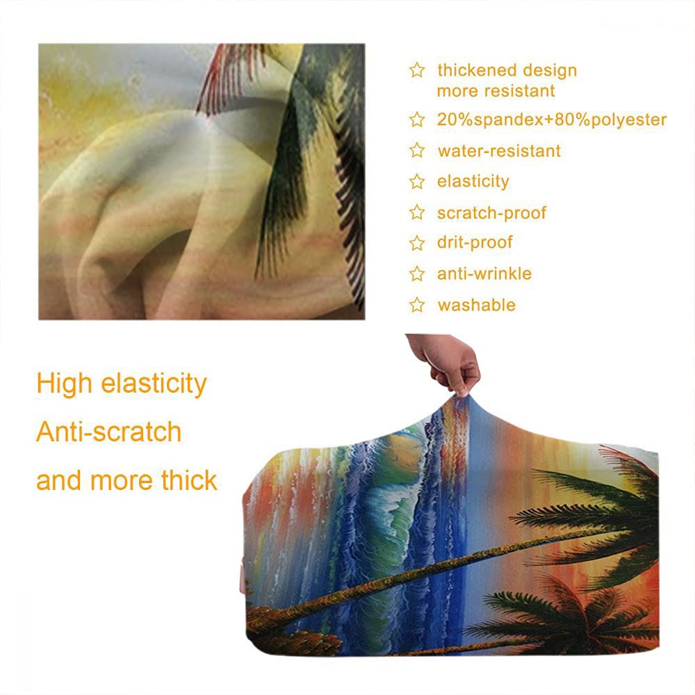 WONDERTIFY Waterproof Luggage Cover - Elastic Washable Suitcase Protector with Concealed Zipper for 29-32 Inch Bags | Ocean Scenery Design Featuring Palm Trees, Lighthouse & Sunrise | Perfect for Travel, Vacation & Airplane Use