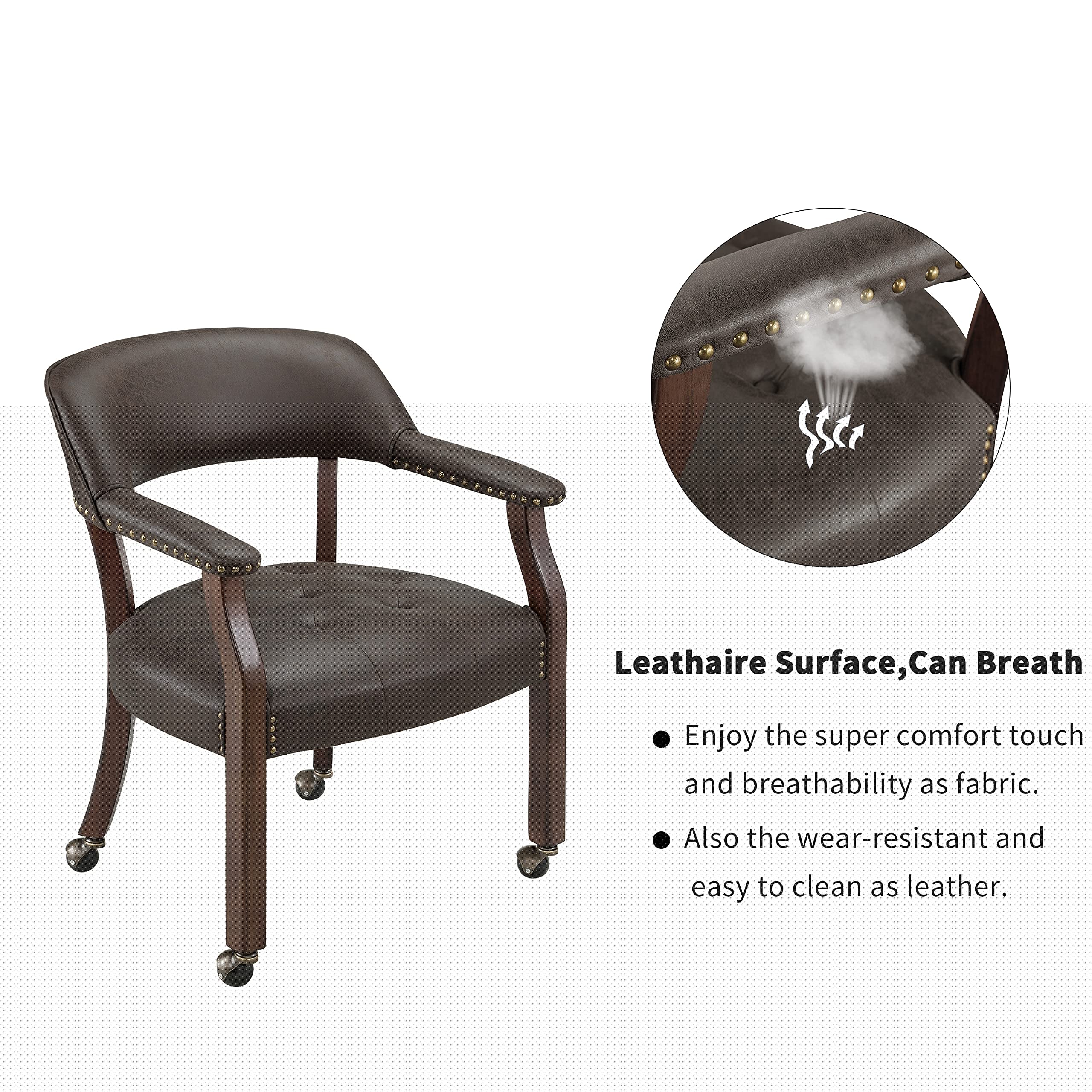 MODERION Solid Wood Executive Office Chair with Wheels & Arms - Classic Swivel Upholstered Desk Chair, 31.5