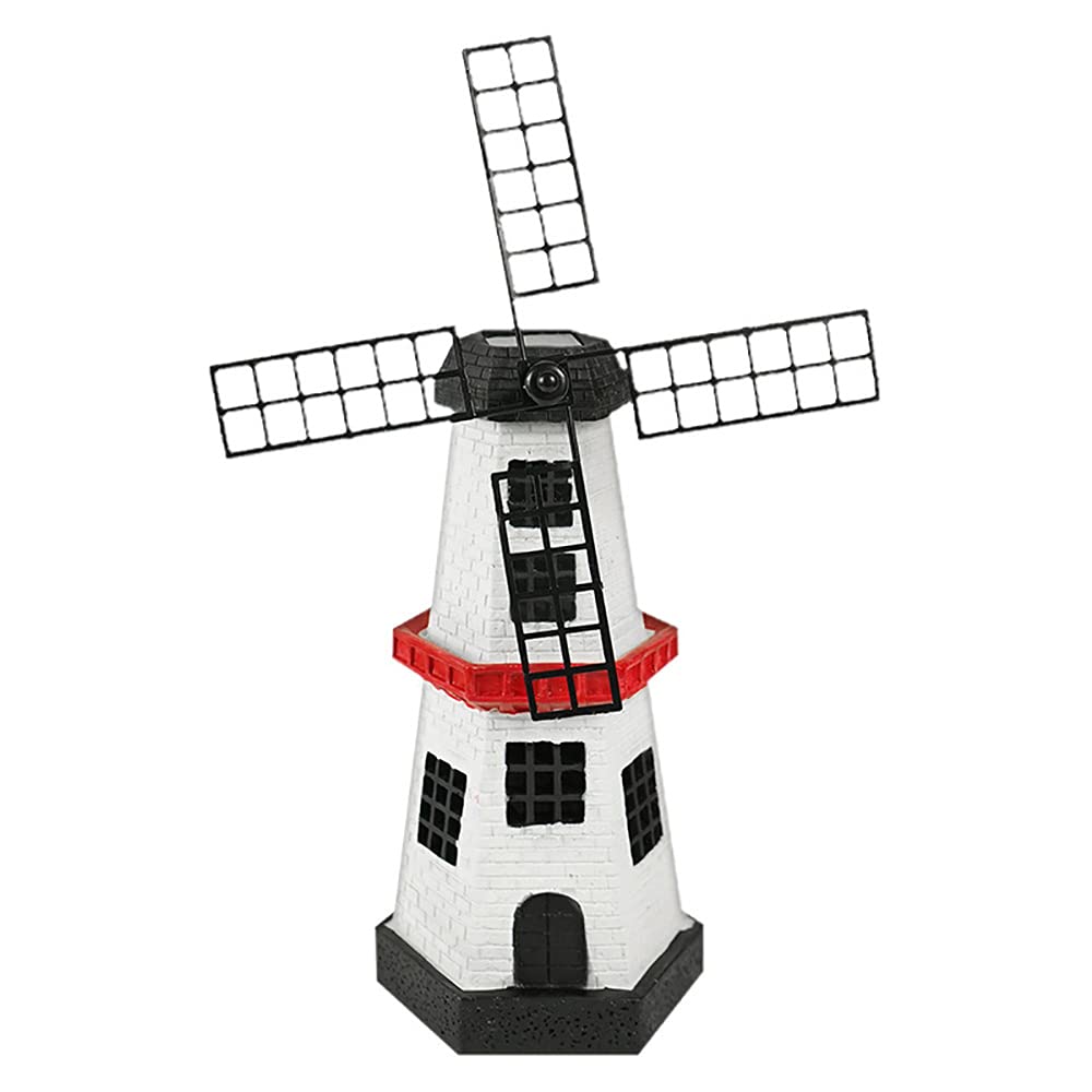 Solar Powered Windmill Lighthouse Garden Statue - Outdoor Solar Lights for Pathway, Patio, Lawn & Yard Decor (2 Pack) | Weatherproof Solar Garden Decorations for Nighttime Landscape Lighting