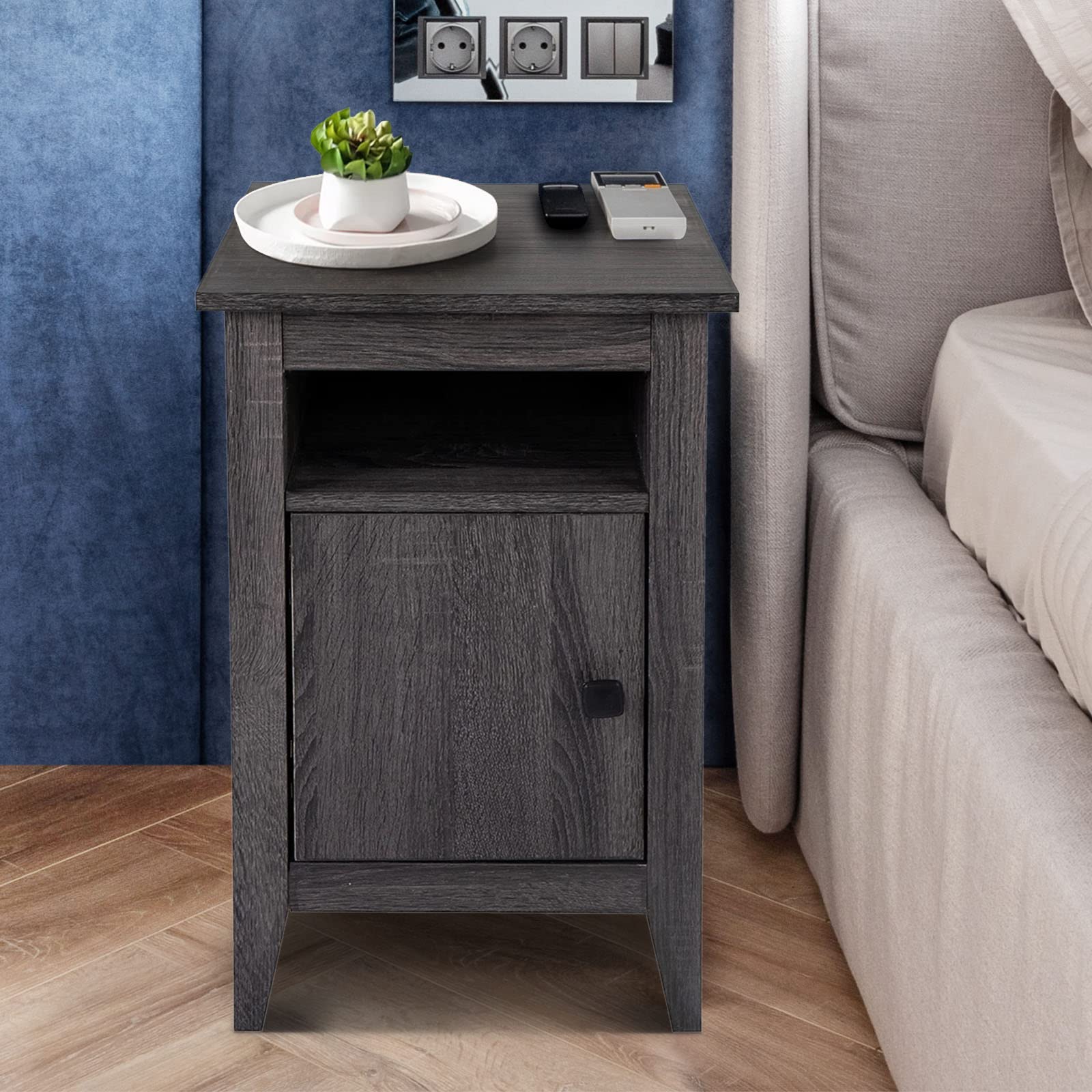 Modern Nightstand with Storage Drawer & Shelf - Dark Grey Bedside Table for Bedroom, Living Room | Perfect as Sofa Side Table, End Table or Bedroom Storage Cabinet