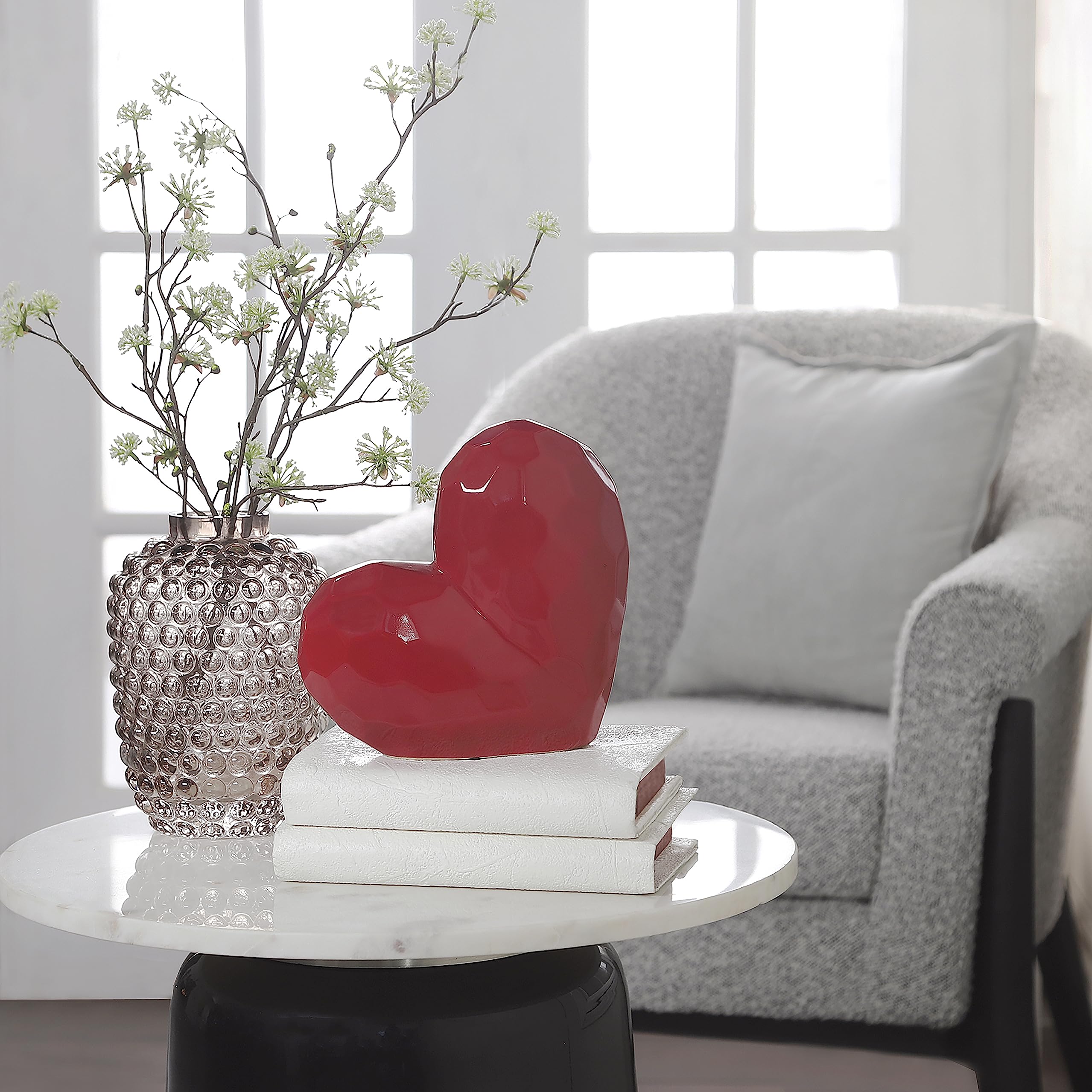 Sagebrook Home Red Stoneware Ceramic Heart-Shaped Decorative Object - Modern Accent for Home, Office, Bedroom & Living Room Decor - 8 Inch Handmade Gift for Valentine's Day, Wedding Anniversary & Romantic Home Styling