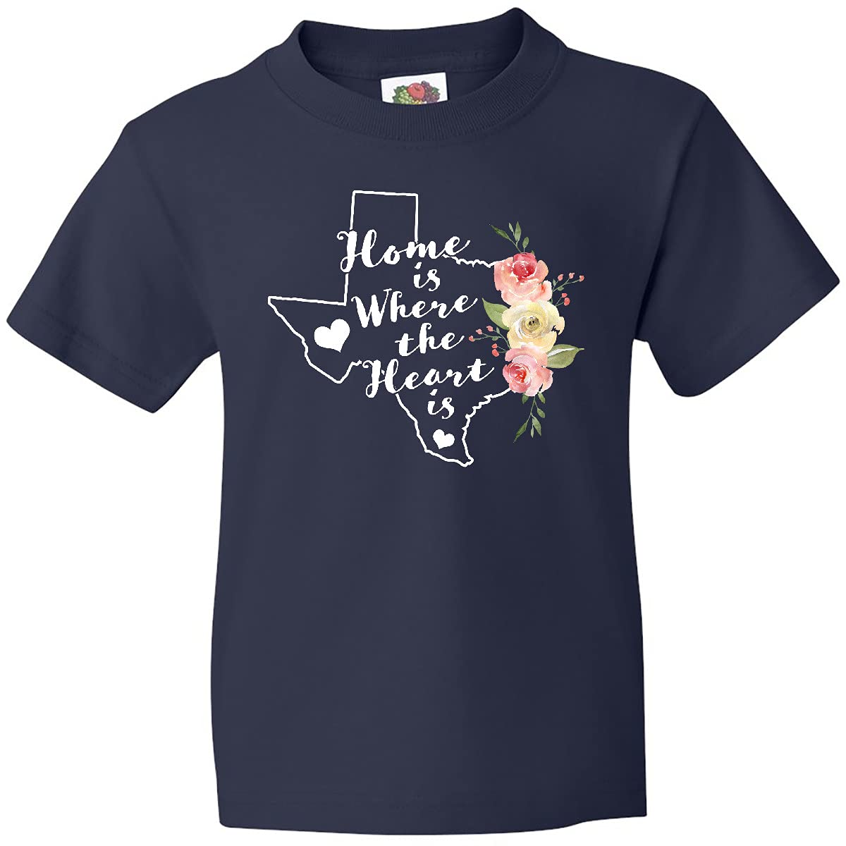 Inktastic Texas Home is Where The Heart is Watercolor Floral Youth T-Shirt - Soft Cotton Tee for Kids, Boys & Girls - Perfect for School, Family Outings & Texas Pride Events