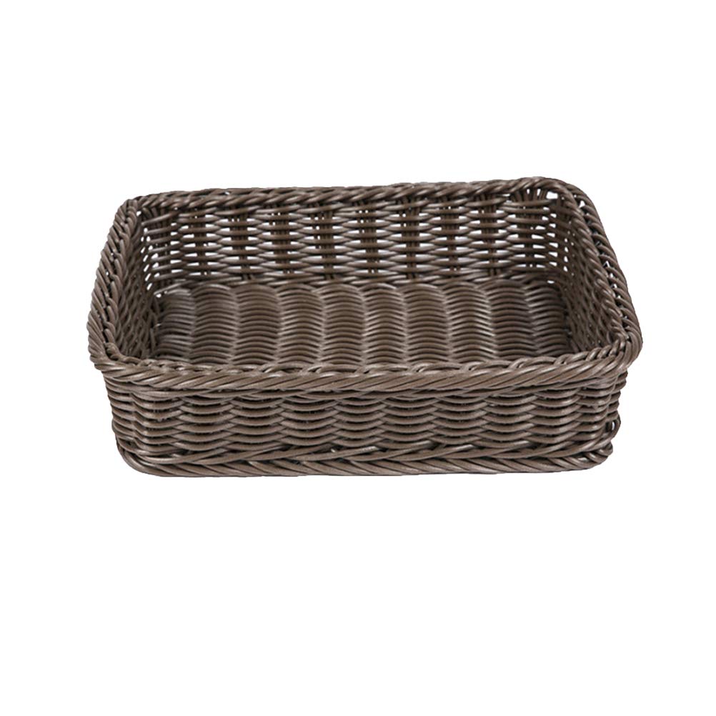 YARNOW Plastic Woven Bread Basket - 35x25x7cm Home Storage Container for Fruits, Snacks & Decor | Rustic Coffee-Colored Kitchen Organizer for Supermarket, Pantry & Dining Table Display