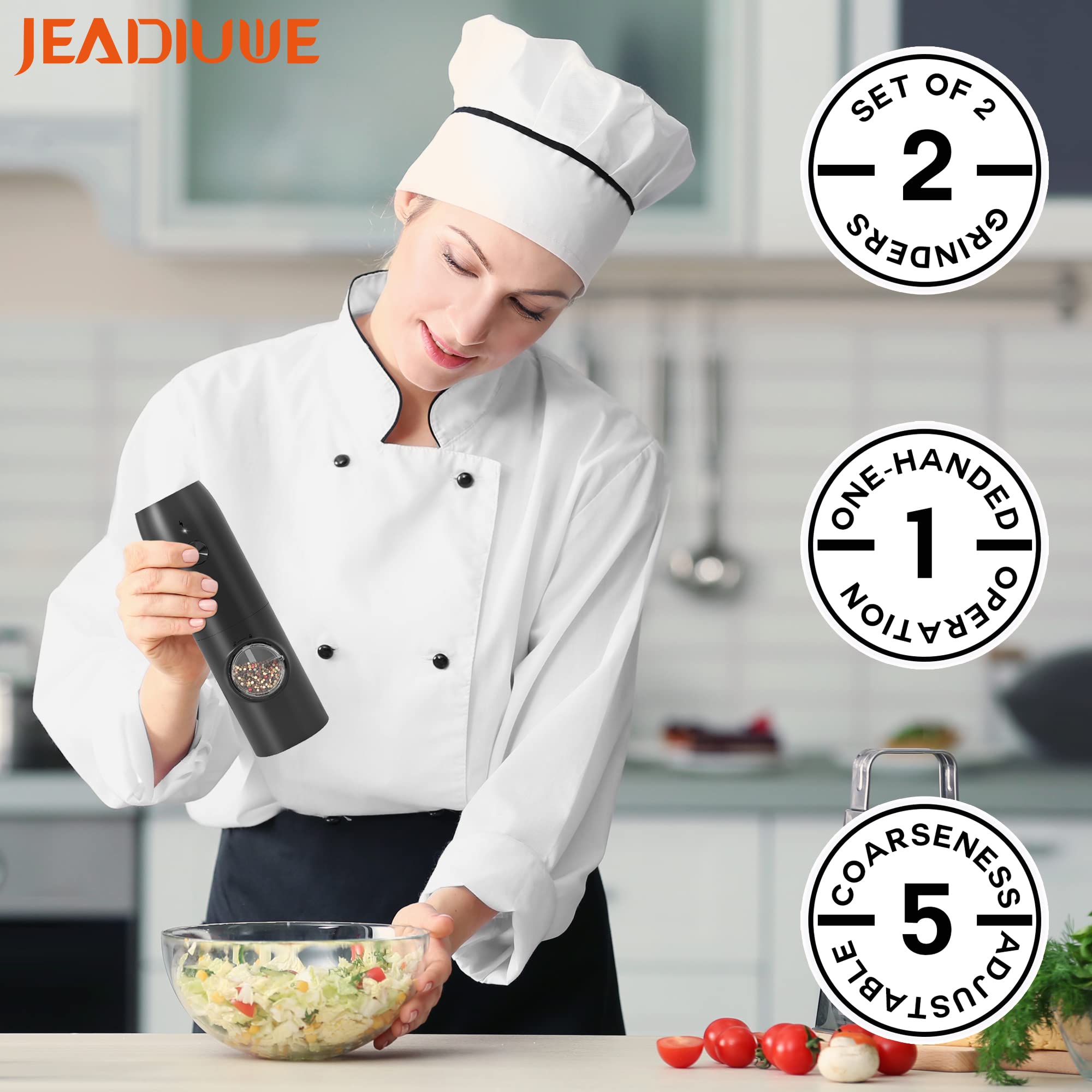 Premium Electric Salt and Pepper Grinder Set - USB Rechargeable Automatic Mill with Adjustable Coarseness & One-Hand Operation | Ceramic Burr Refillable Spice Grinder with LED Light & Charging Base | Perfect for Kitchen, Dining Table & Outdoor BBQ