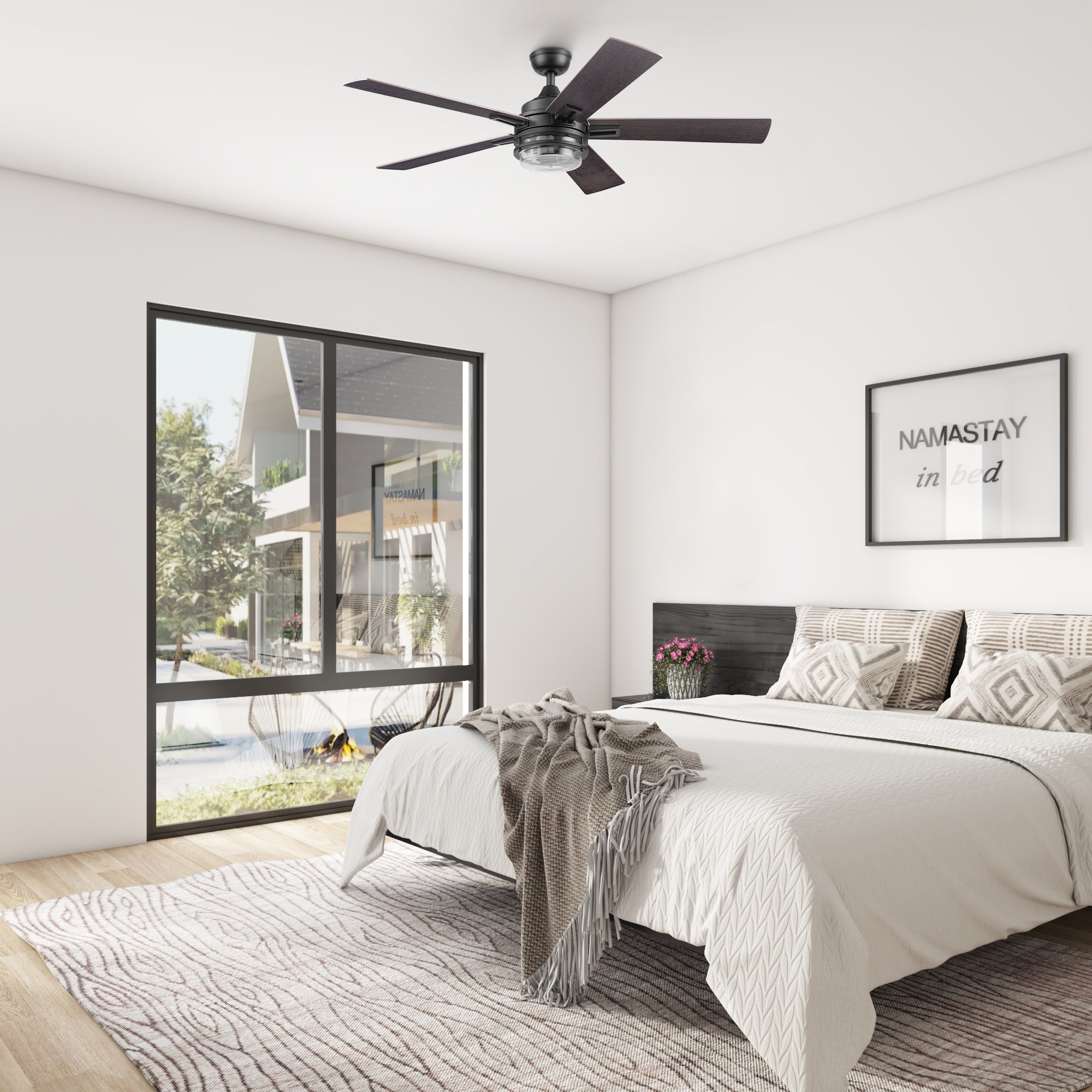 52 Inch Honeywell Myers Park Matte Black Ceiling Fan with Light Kit & Remote Control - Energy Efficient Indoor/Outdoor Cooling for Living Room, Bedroom, Patio