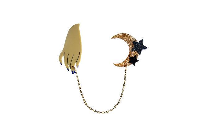 Laliblue Hand and Moon Double Brooch - Elegant Vintage Jewelry for Women, Perfect for Weddings, Parties & Special Occasions