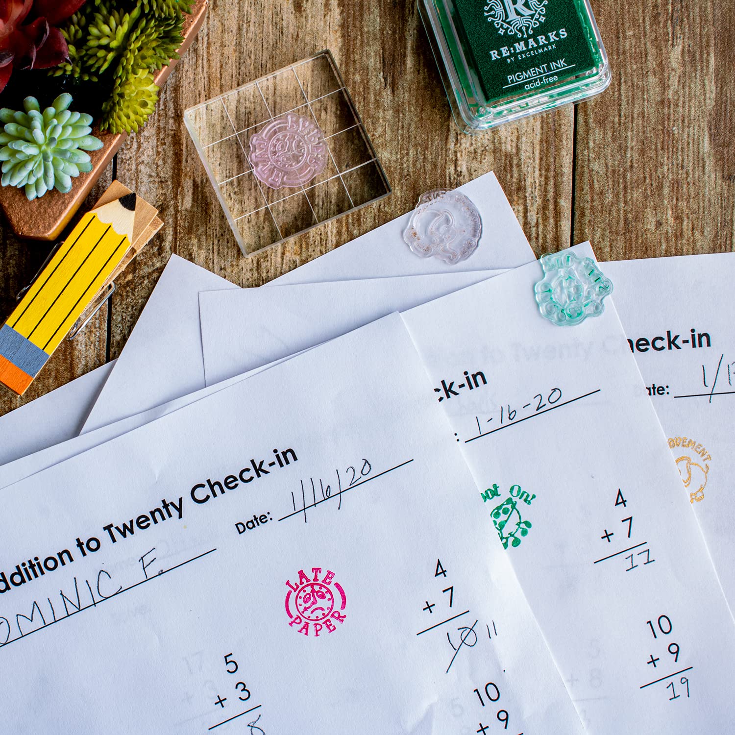 ExcelMark Teacher Cling Stamp Set for Classroom Grading