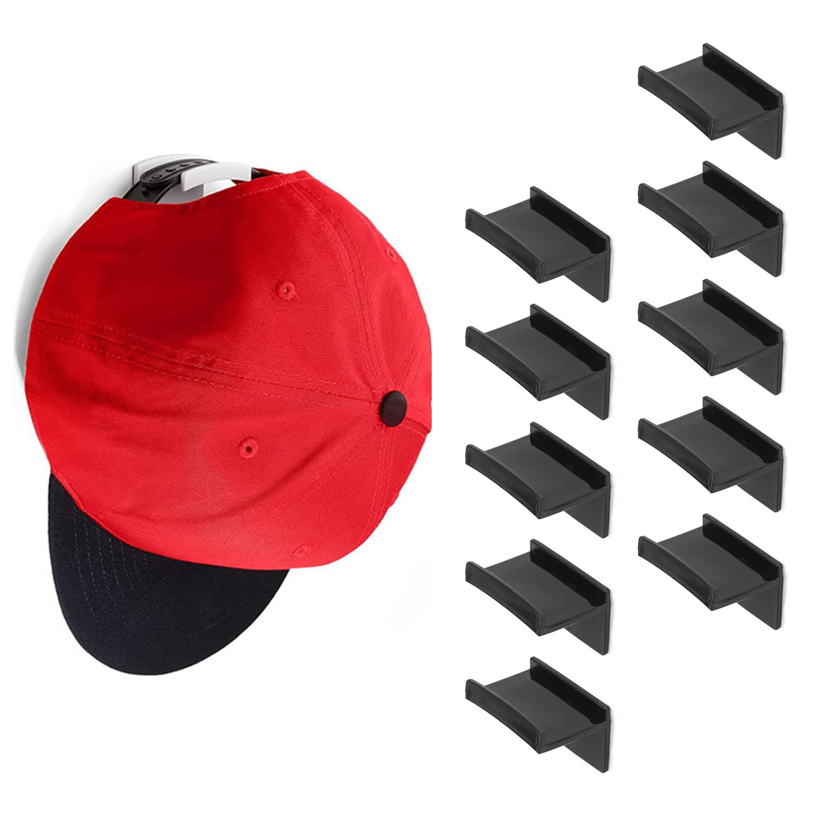 Modern Minimalist Strong Acrylic Adhesive Hat Hooks - Wall Mounted Hat Hangers for Home & Office Organization (Black) - Perfect for Entryway, Closet & Bedroom Storage