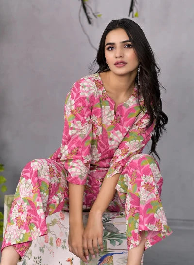 Premium Pink Petal Cotton Co-Ord Set for Women | Soft & Comfortable Matching Outfit | Perfect for Casual Wear, Lounge, and Summer Outfits