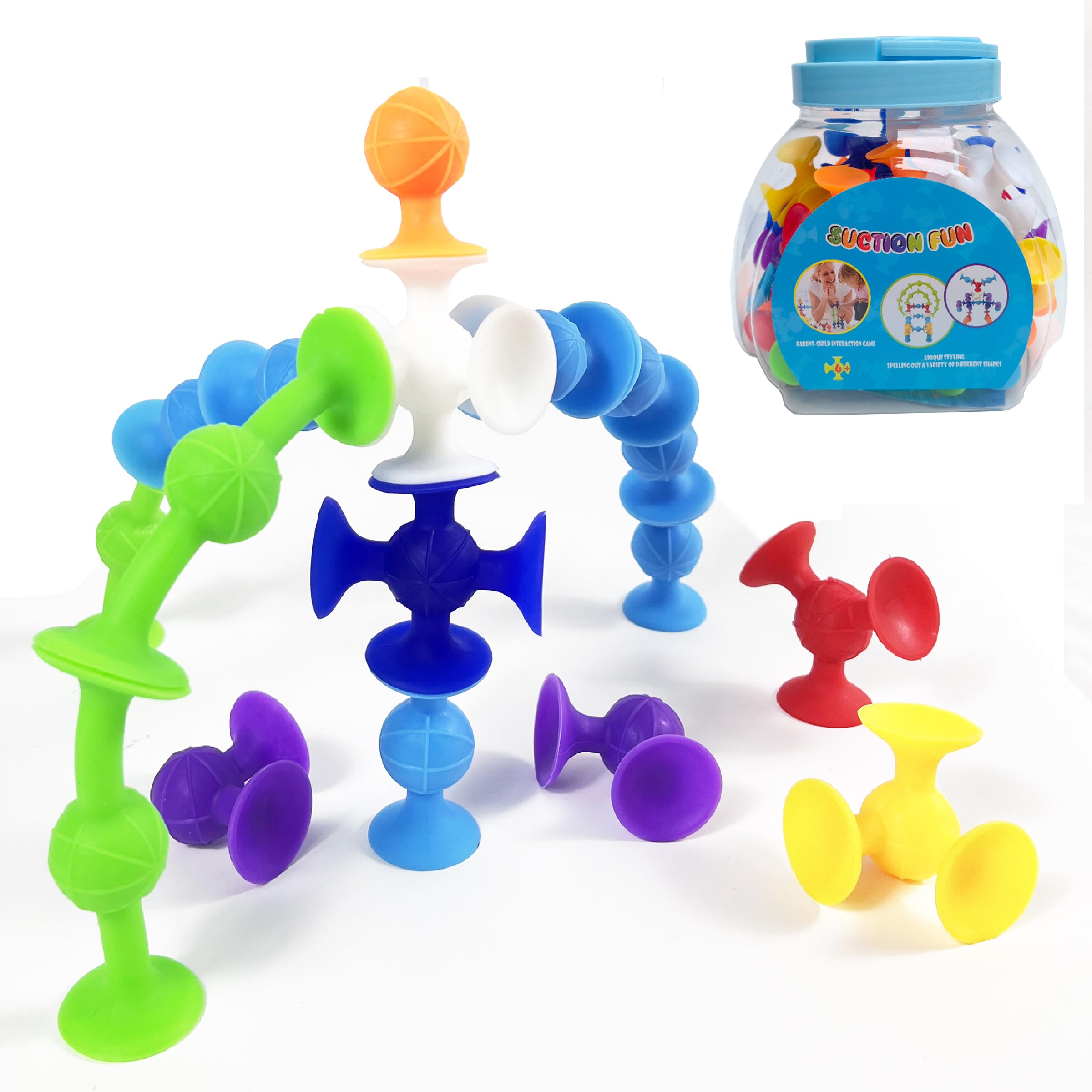 36-Piece Silicone Suction Bath Toys for Kids - Stacking, Sorting & Educational Toddler Toys with Strong Suction Cups | Fun Bath Time Learning & Easter Basket Stuffers for Preschoolers