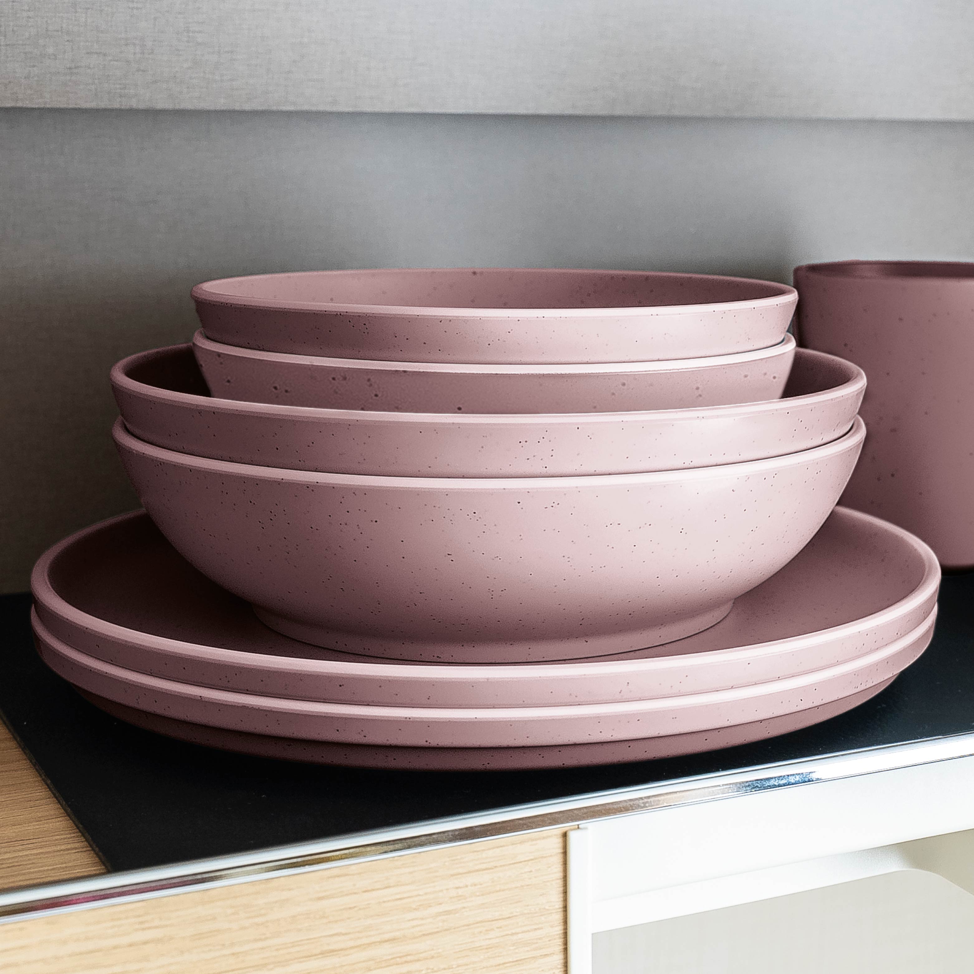 Premium Plastic Plates Set - 25cm Dolomite Rose Color, Durable & Stylish for Parties, Picnics, and Outdoor Dining