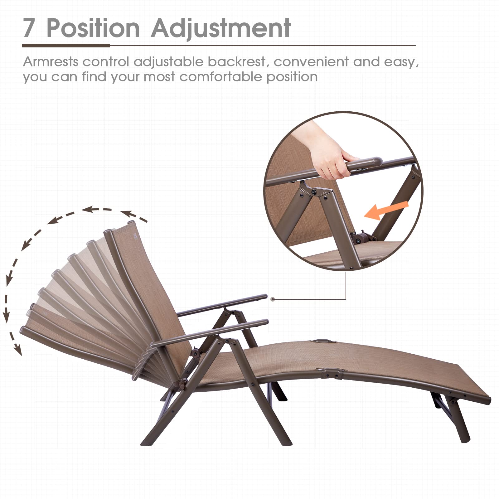 Premium Aluminum Folding Chaise Lounge Chair - Adjustable Outdoor Recliner for Poolside, Beach, Backyard & Lawn - Heavy Duty 300 lbs Capacity - Perfect for Sunbathing, Relaxing & Outdoor Lounging