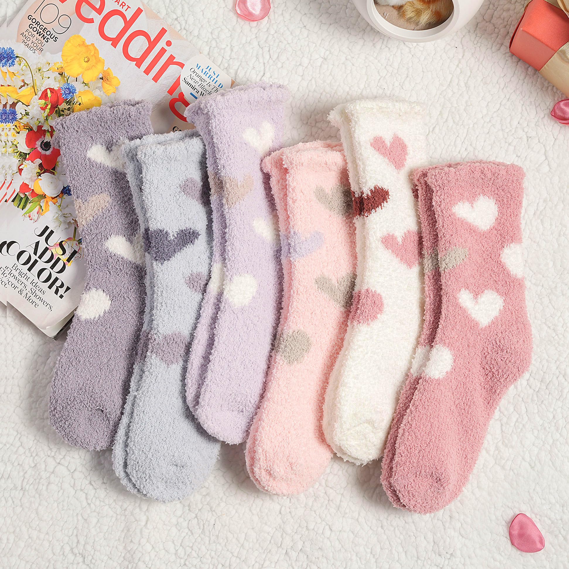 Cozy Plush Slipper Socks for Women - Soft Fuzzy Warm Crew Socks with Non-Slip Soles | Perfect for Winter Indoor Wear, Lounge at Home, and Gift Giving