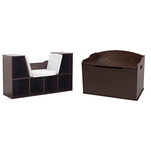 KidKraft Wooden Bookcase with Reading Nook & Toy Storage - Espresso Finish, Austin Toy Box - Perfect for Kids' Bedroom, Playroom & Homeschool Organization