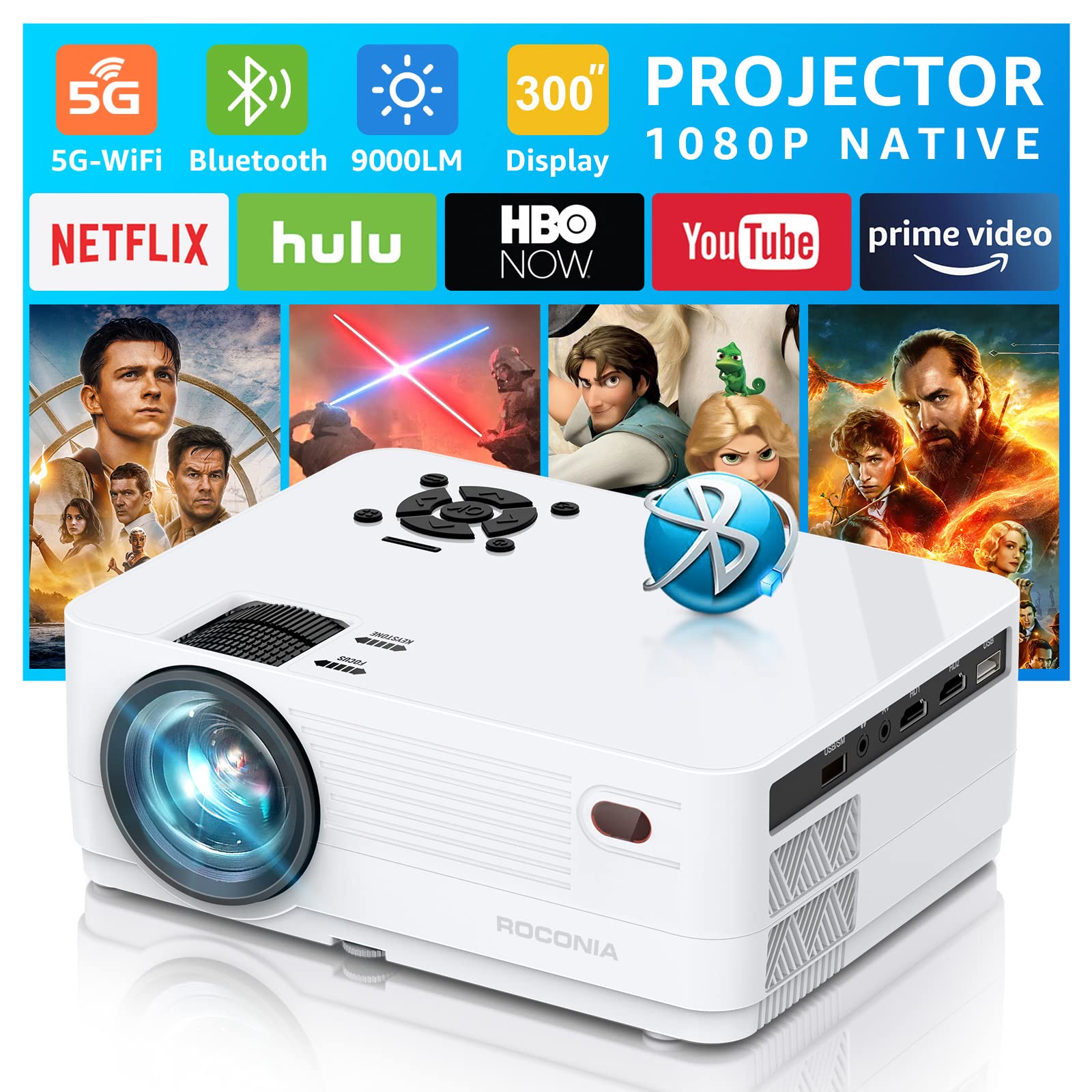 Best HD Projector for Home Theater & Outdoor Movies - 1080P Full HD Video Projector with WiFi & Bluetooth for Streaming, Gaming, and Presentations