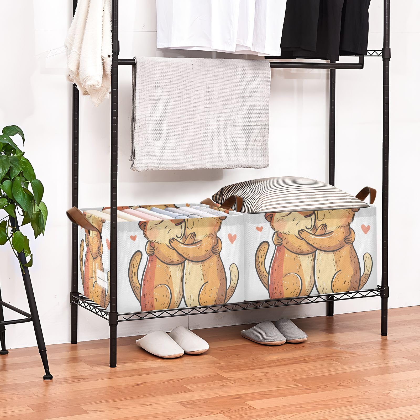 ALAZA Collapsible Closet Storage Cubes & Baskets - 2 Pack Organizer for Shelves | Capybara Hugging Design | Perfect for Bedroom, Closet & Kids Room Organization