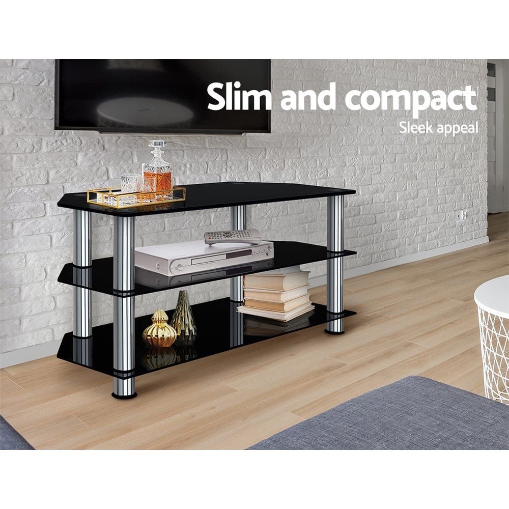 Modern TV Stand Entertainment Center - 3-Tier Tempered Glass Media Cabinet for Living Room, Bedroom & Home Theater Setup