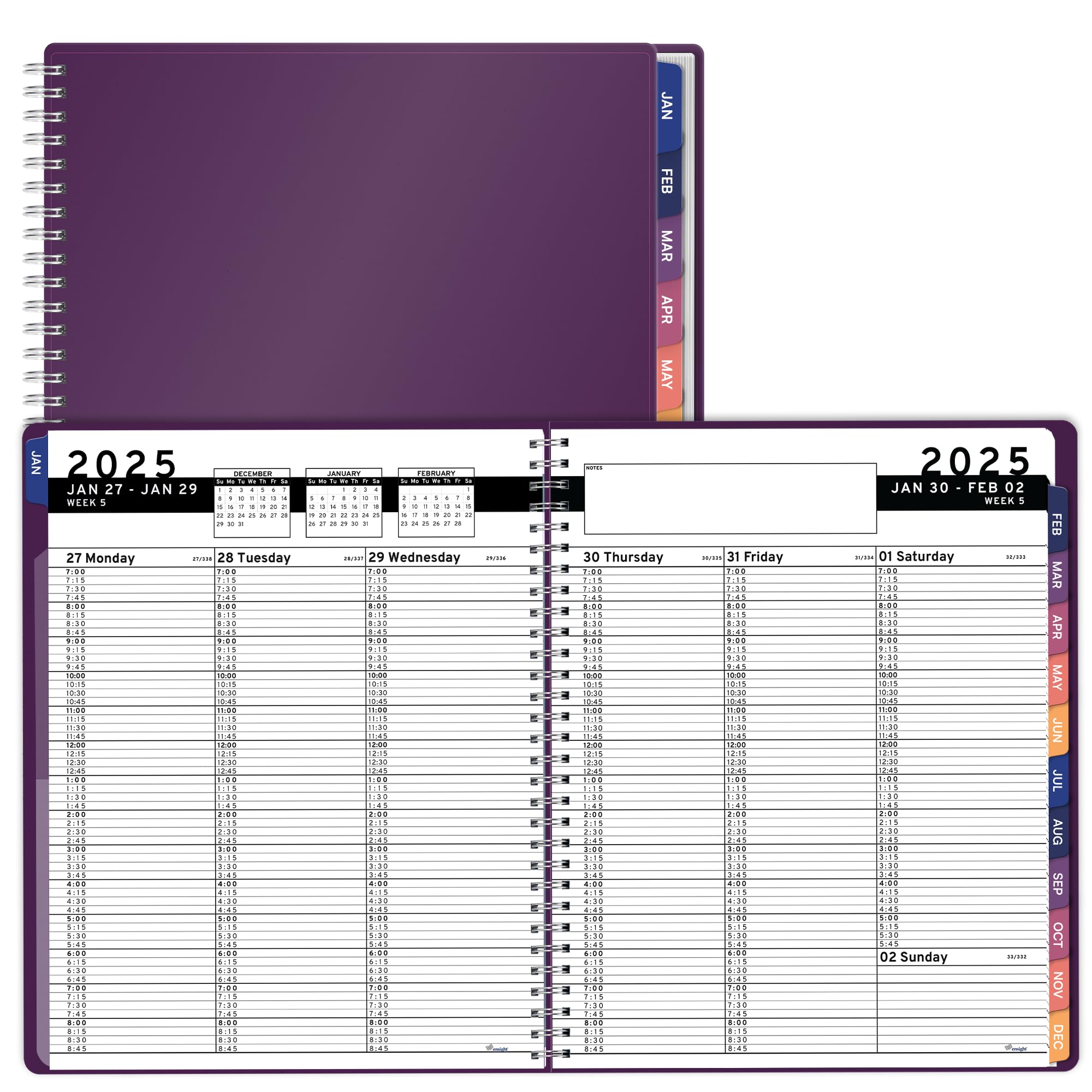 2025 Daily Planner with 15-Minute Time Slots - 8.5 x 11 Inch Large Tabbed Weekly & Monthly Calendar Organizer for Business & Personal Use (Jan-Dec 2025, Purple) - Perfect for Office Professionals, Students, and Time Management Enthusiasts