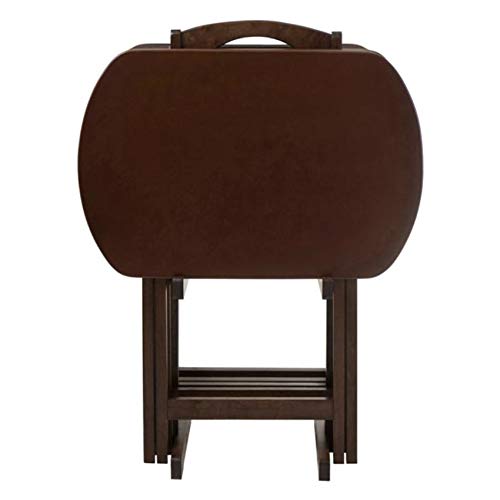 2-Piece Lacquered Wooden Snack Table Set - Foldable Rectangular Tray Tables for Snacks, Beverages, Books - Perfect for Living Room, Bedroom, Patio & Outdoor Use (Brown)