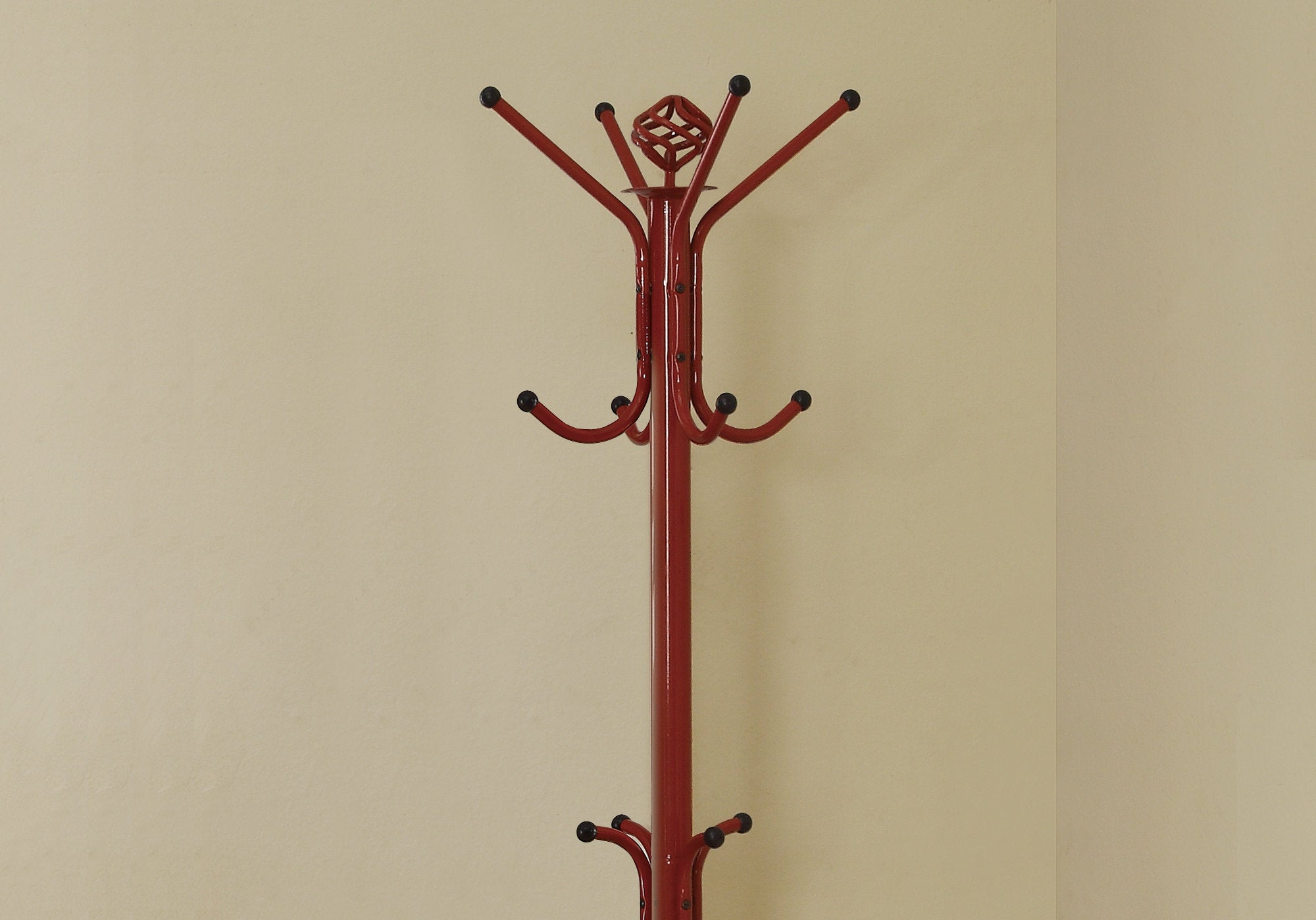 70H Red Metal Coat Rack - Sturdy Wall Mounted Hanger for Jackets, Hats & Bags - Perfect for Entryway, Bedroom & Closet Organization