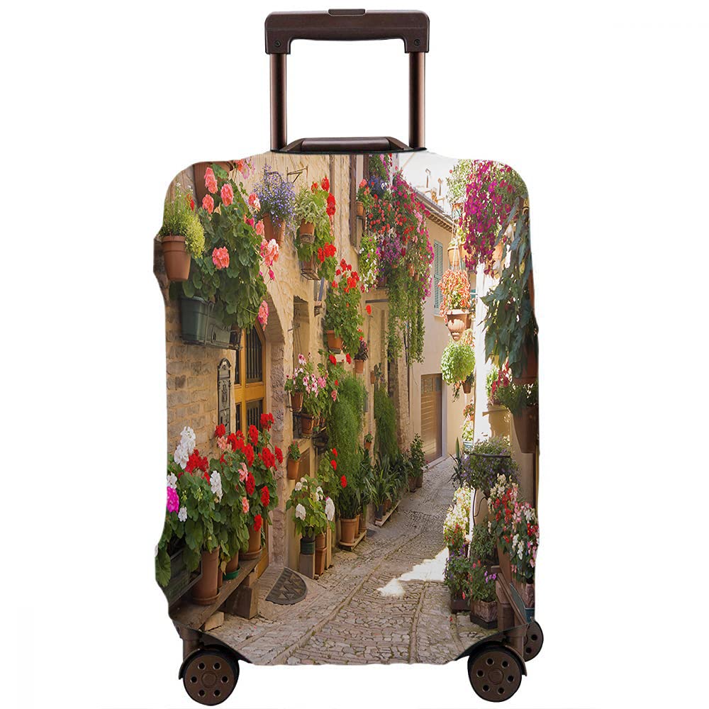 Vintage Floral Luggage Cover for Suitcase 29-32 Inch - Washable Elastic Travel Bag Protector with Hidden Zipper - Perfect for Historic Village Tours, Antique Shopping & Flower Market Trips