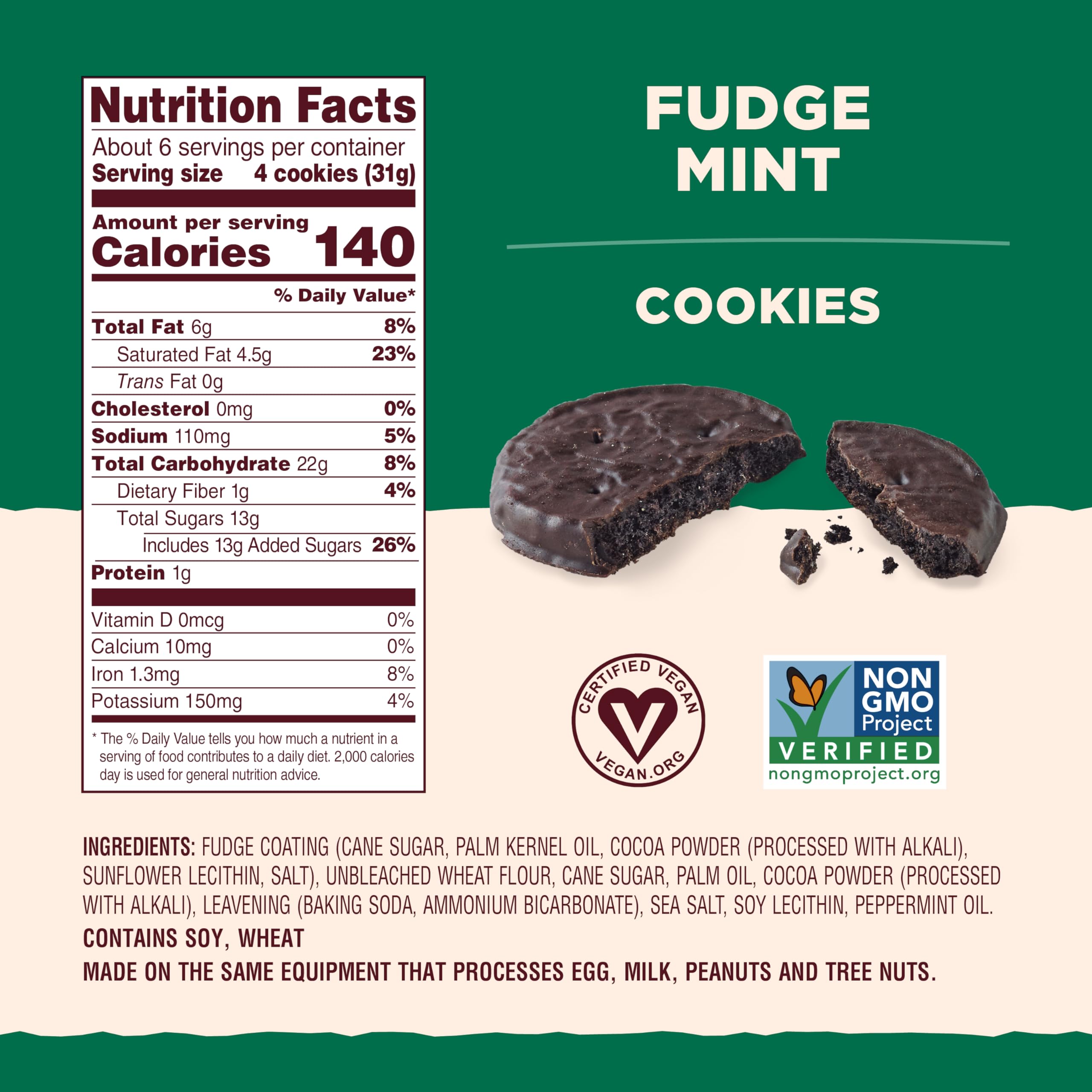 Back to Nature Fudge Mint Cookies - Vegan, Non-GMO, Organic Wheat Flour, Gluten-Free, Healthy Snacks, 6.4 Oz (Pack of 6) - Perfect for Lunchboxes, Office Snacks & Vegan Desserts