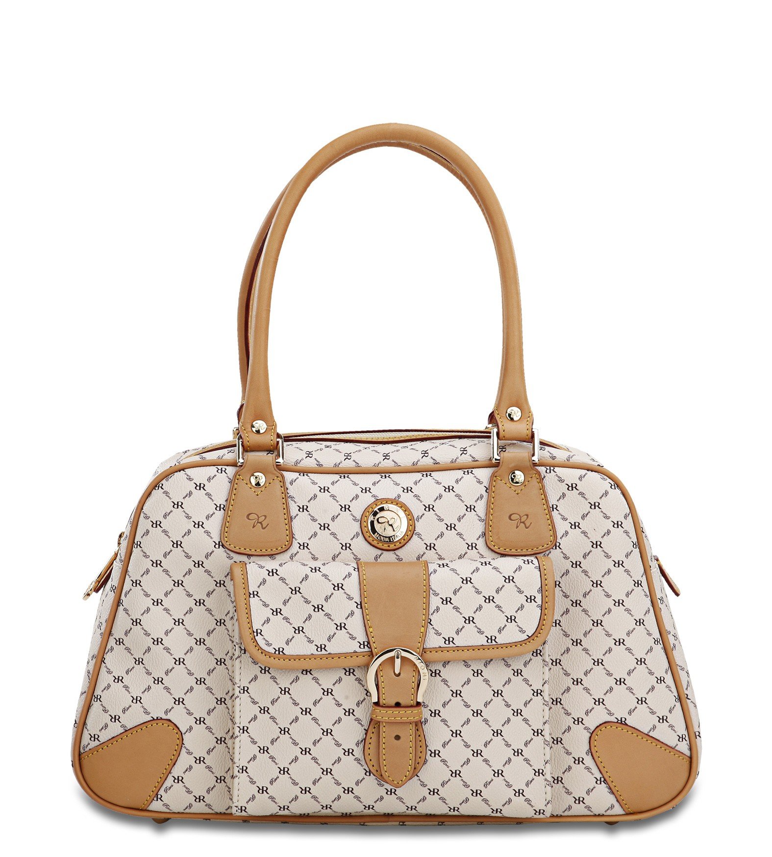 Rioni Signature Satchel Organizer Handbag Purse - Natural Cream Leather Crossbody Bag for Women, Perfect for Work, Travel & Everyday Use
