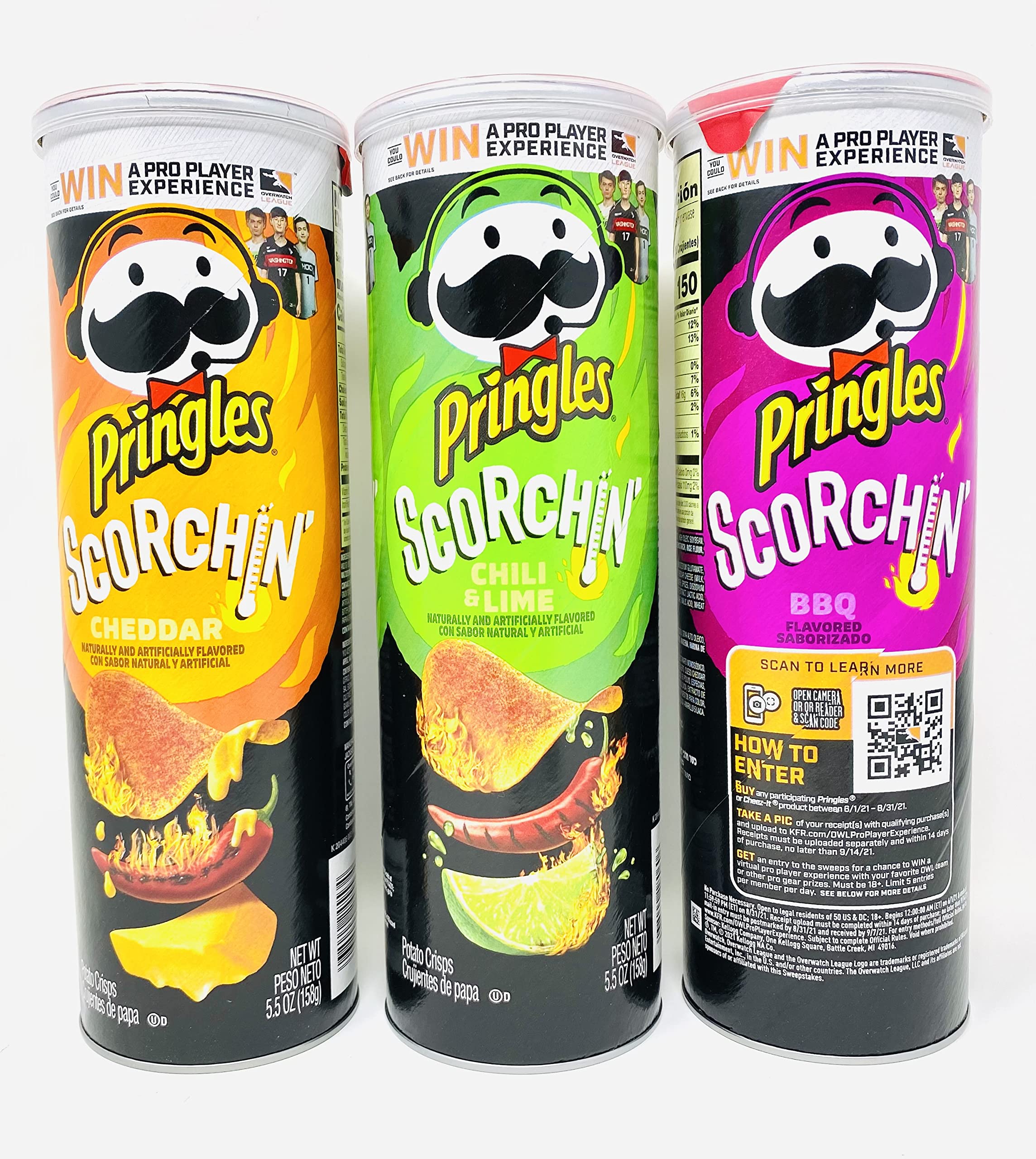 Pringles Scorchin' Assorted Chips Variety Pack - Cheddar, BBQ, Hot Chili & Lime Flavored Potato Crisps (3 Pack) | Perfect for Parties, Snacking & On-the-Go Lunch Boxes
