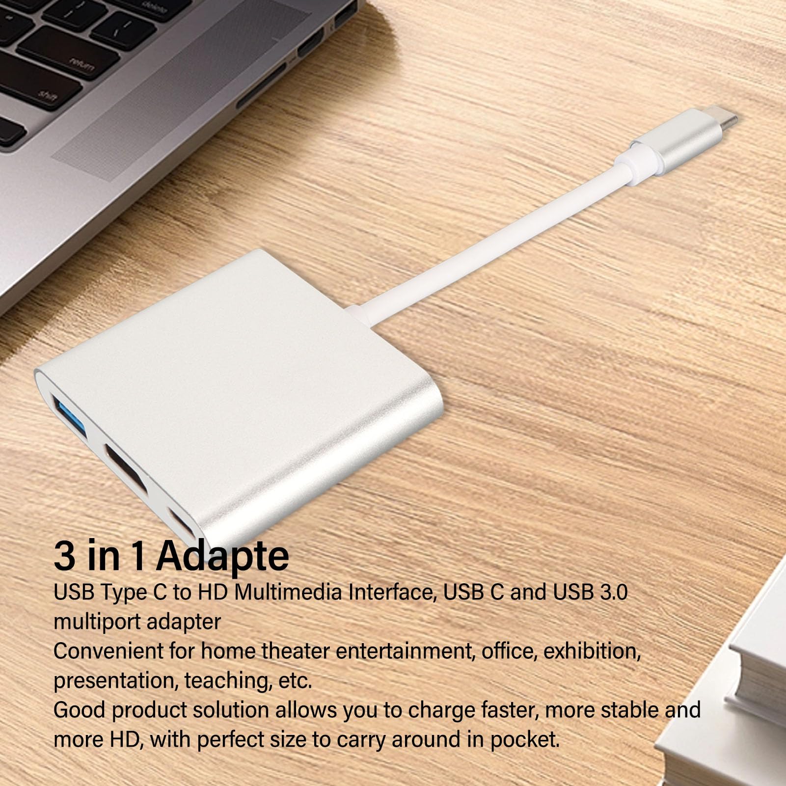 4K Ultra HD USB C to HDMI Adapter - 3-in-1 Multiport Converter with Fast Charging & High-Speed Data Transfer for MacBook, iPad Pro, Galaxy - Perfect for Home Office, Online Classes & Movie Streaming