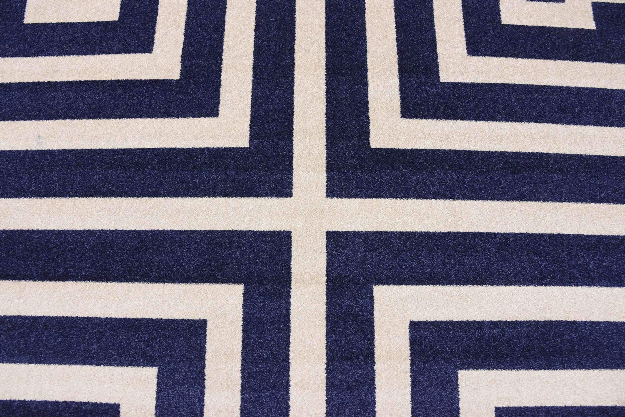 Unique Loom Athens Collection Geometric Modern Border Area Rug 8x11 ft - Navy Blue & Beige - Perfect for Living Room, Bedroom & Office Decor