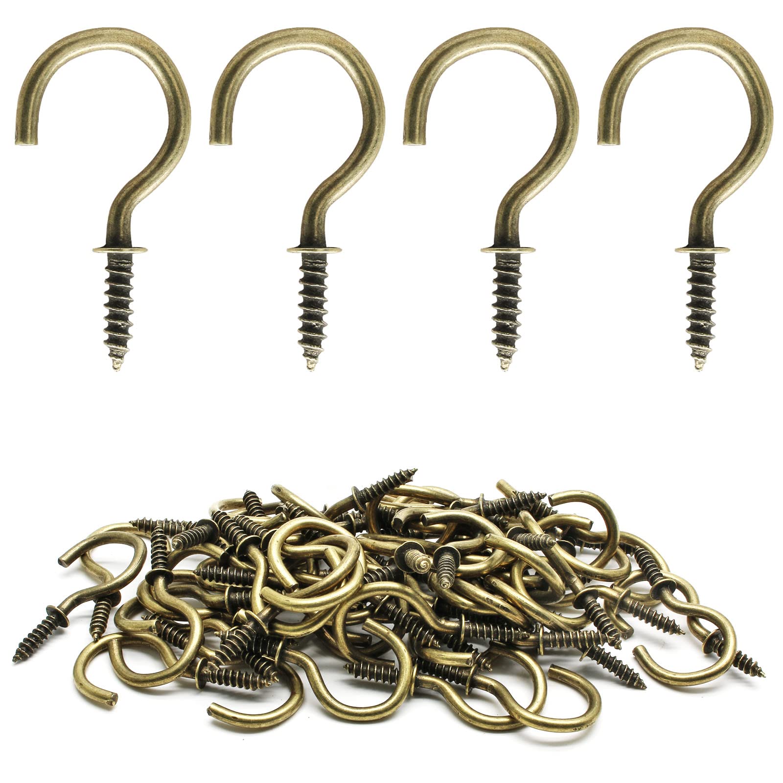 60 Pcs 1 Inch Bronze Ceiling Cup Hooks with Self-Tapping Screws - Heavy Duty Hanging Hooks for Plants, Lights & Home Decor
