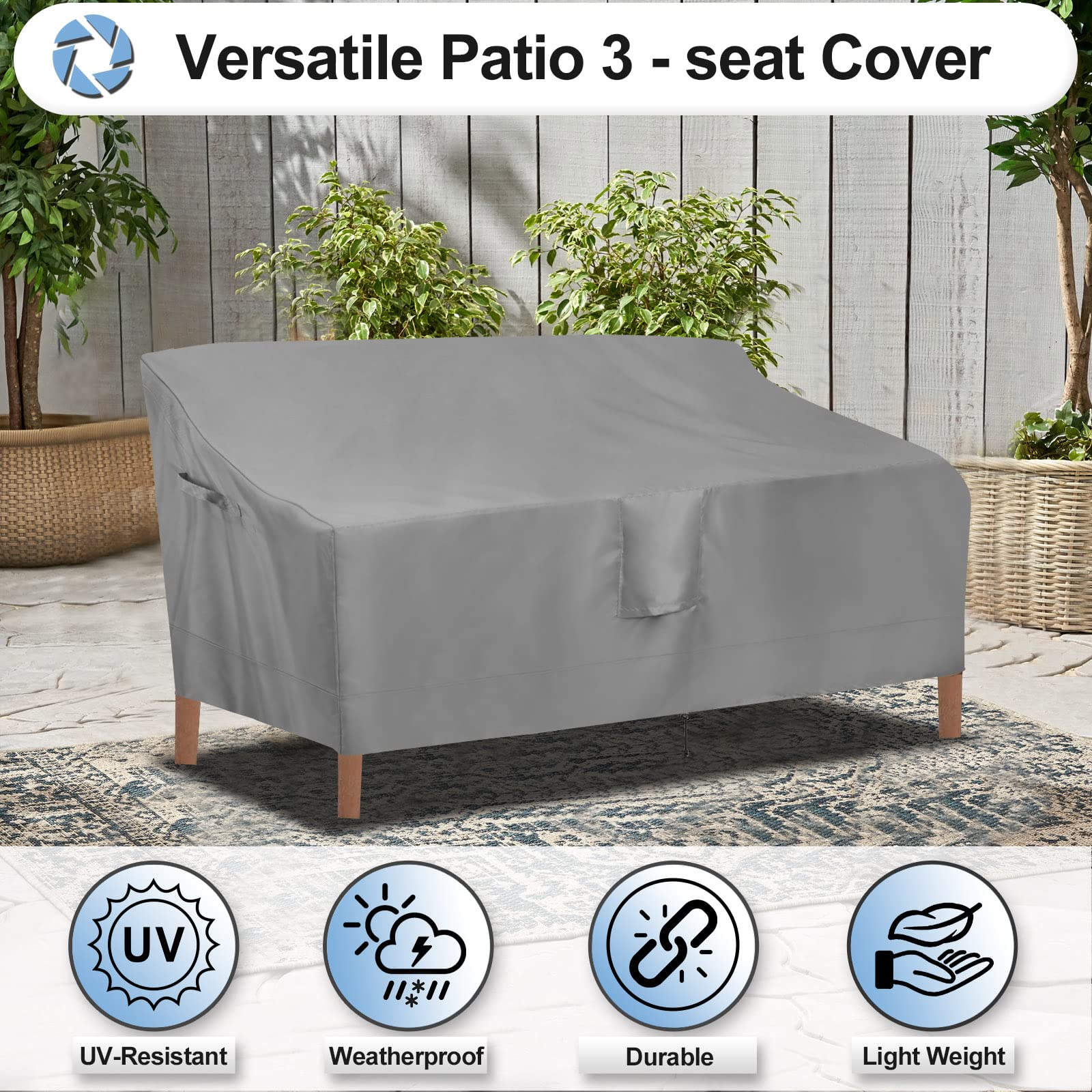 Outdoor Waterproof 3-Seater Patio Couch Cover - UV Resistant Heavy Duty Sofa Furniture Protector for Outdoor Use, 88