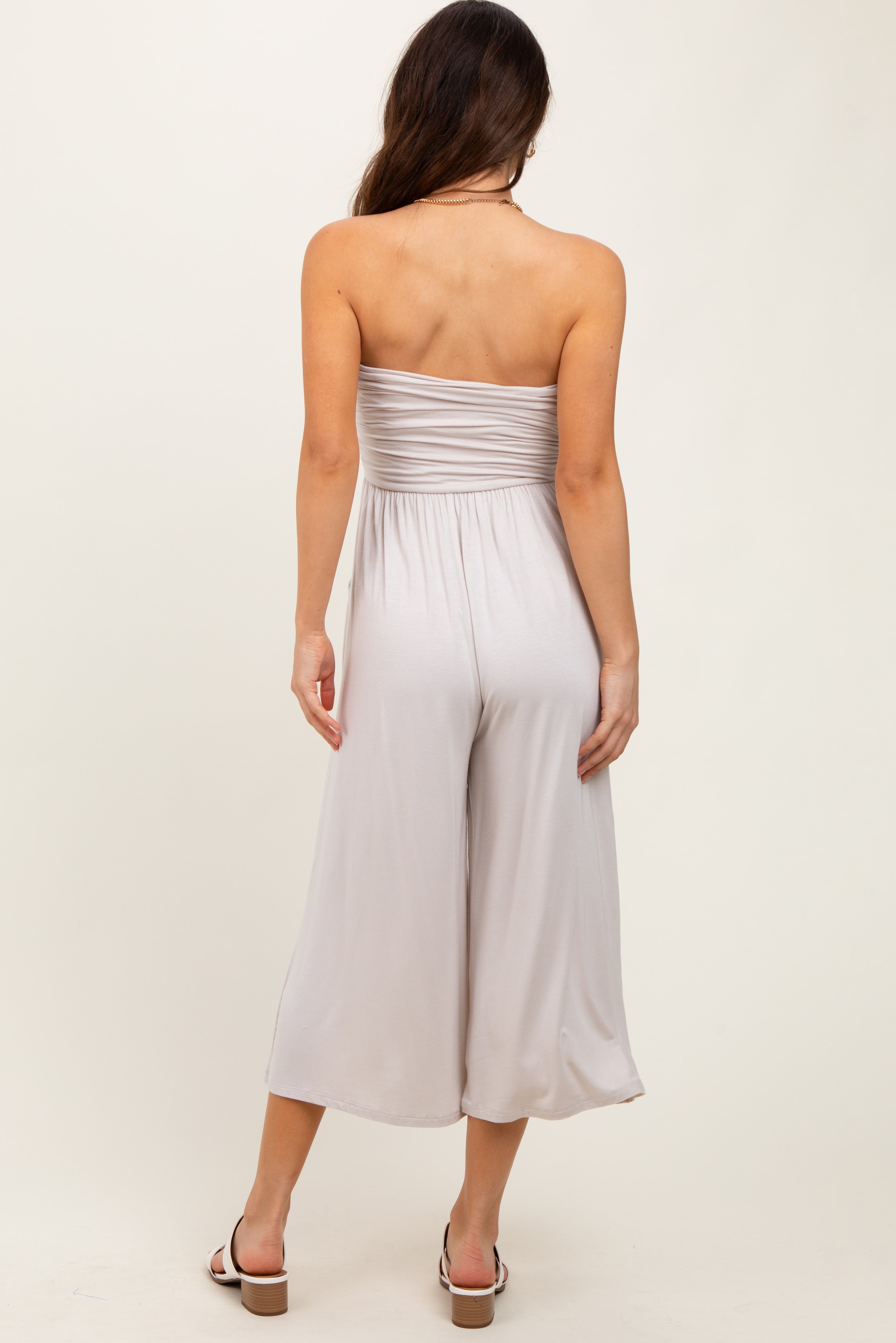 Beige Double Layered Strapless Tube Top Jumpsuit for Women - Summer Casual Romper Outfit for Beach, Party & Vacation