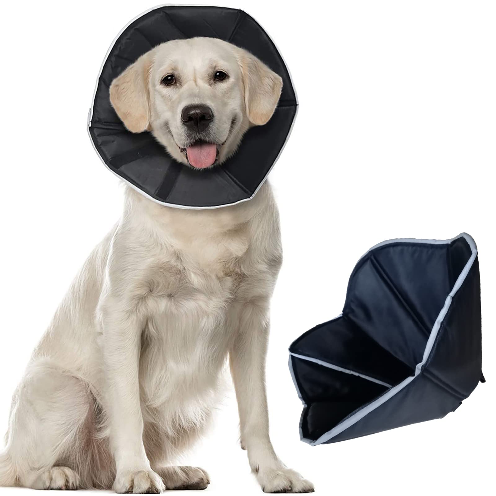 GabeFish Soft Adjustable Dog Recovery Collar (Flower Cone) - Post-Surgery E-Collar for Small, Medium & Large Dogs - Comfortable Black X-Large Size - Perfect for Wound Protection & Healing After Spay/Neuter Surgery
