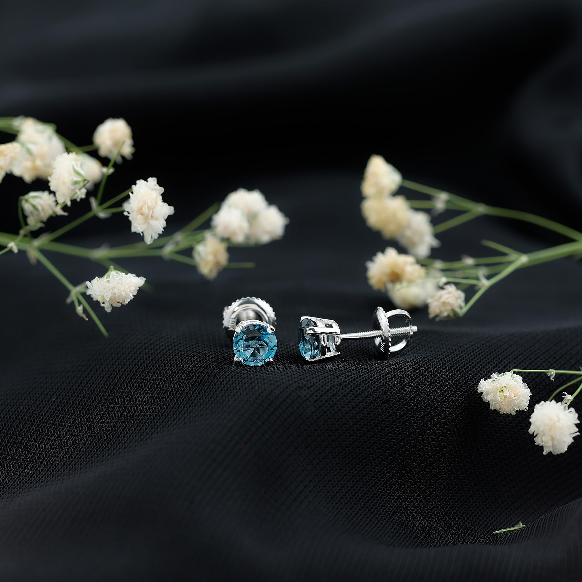 London Blue Topaz Solitaire Screw Back Stud Earrings - December Birthstone Jewelry, Elegant Gift for Women, Perfect for Birthdays, Anniversaries & Special Occasions
