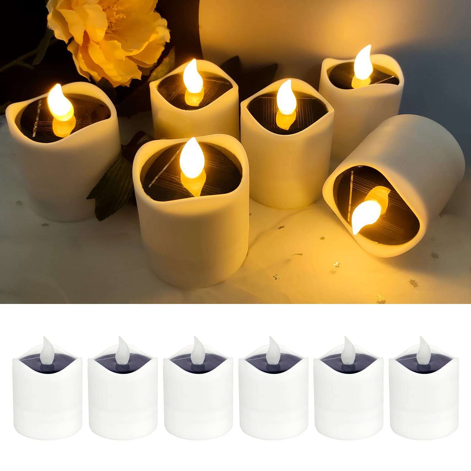 Solar LED Candles 6pcs - Flameless Battery Tea Lights for Camping & Weddings