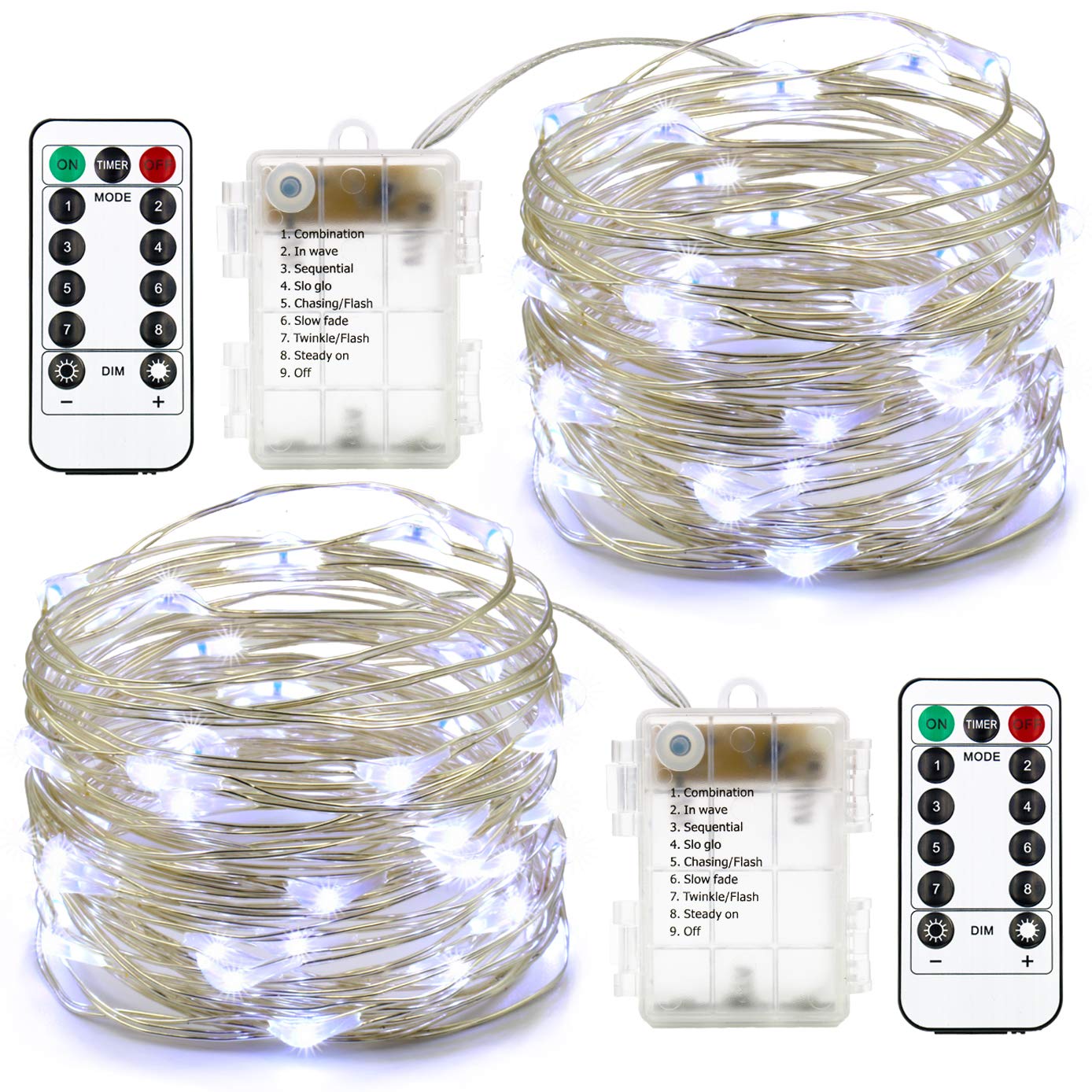 Lhomeled 2 Pack 100 LED Fairy String Lights - 33FT Battery Operated Waterproof Twinkle Lights with Remote Control & 8 Lighting Modes | Perfect for Bedroom Decor, Wedding, Christmas, Party, Garden and Outdoor Lighting