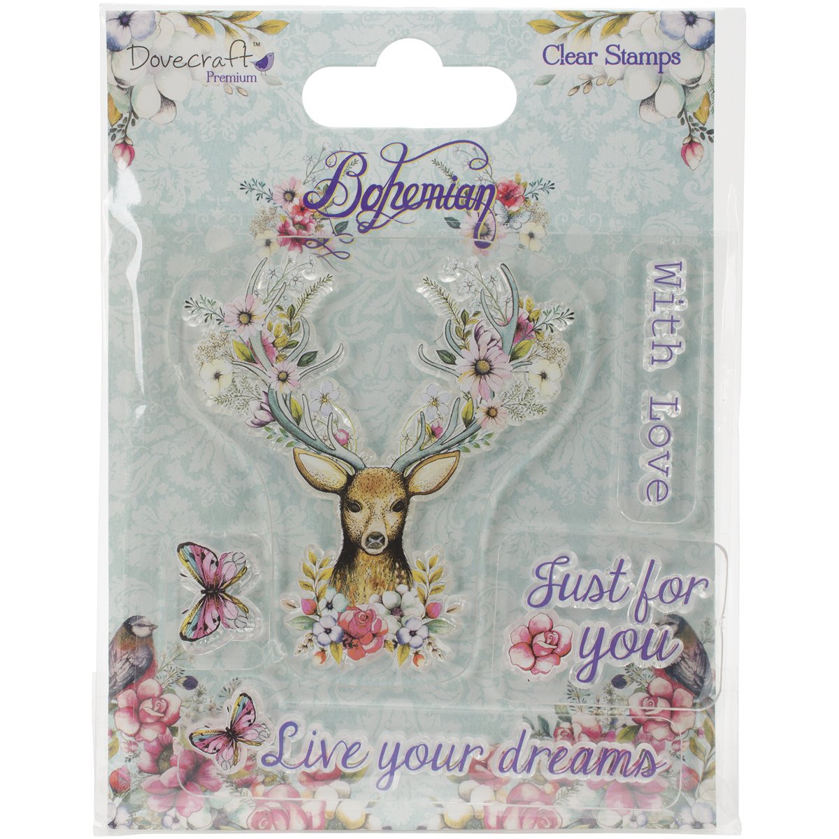 Trimcraft Bohemian Clear Stamps Set - Stag Wildlife Elements & Text Phrases for Scrapbooking, Card Making & DIY Crafts