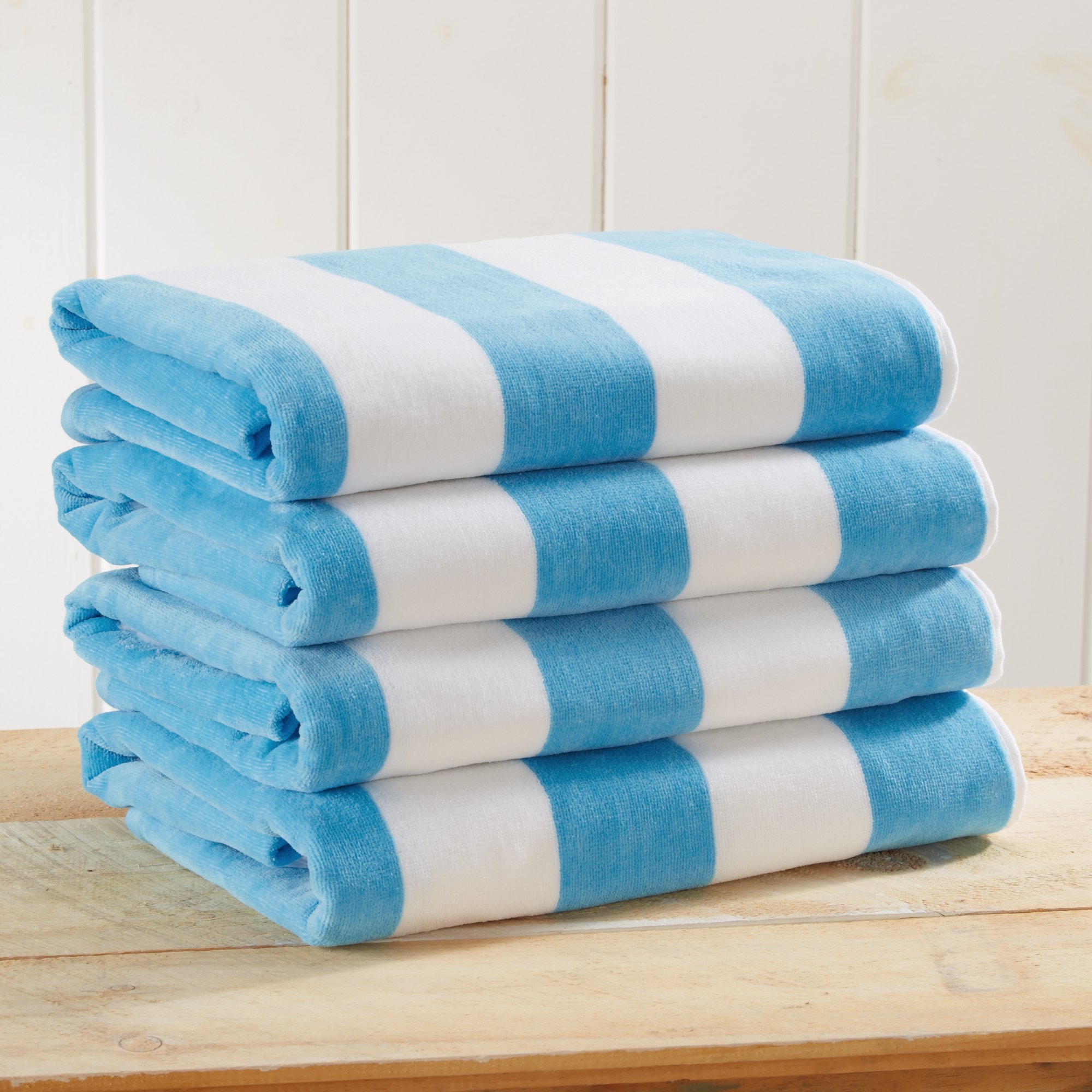 Great Bay Home 100% Cotton Oversized Velour Beach Towels 4 Pack - Quick Dry, Large Swim Towels for Adults & Kids (35
