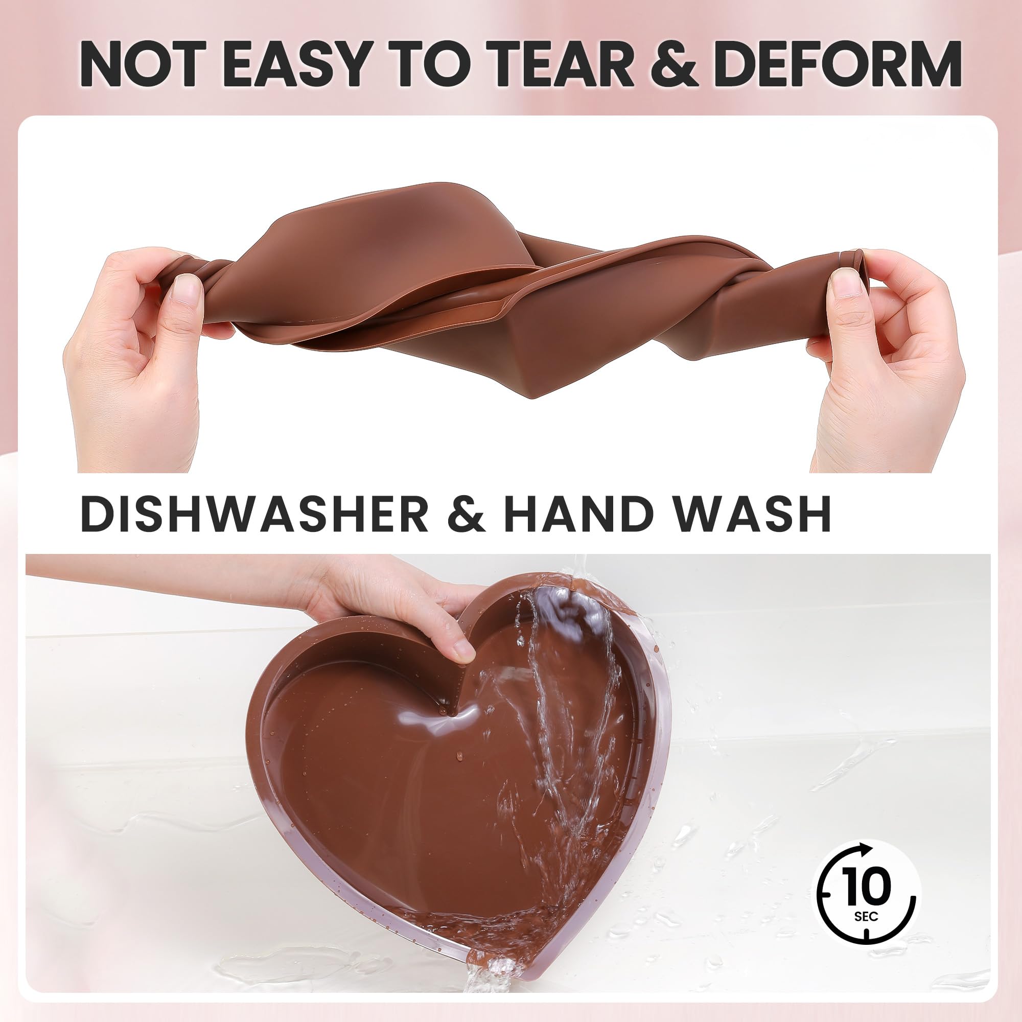 Vinino 10 Inch Heart Shaped Silicone Cake Pan - Reusable Nonstick Baking Mold for Cakes, Cupcakes & Desserts | Oven, Microwave & Freezer Safe | Food Grade Silicone (Brown) - Perfect for Valentine's Day, Birthdays & Romantic Baking