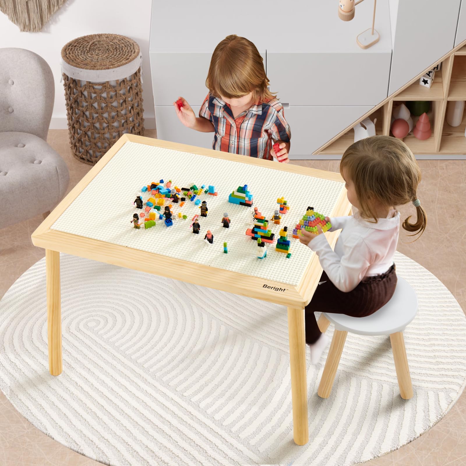 Beright Kids Activity Table with 3 Baseplates - White Building Block Play Table with Double-Sided Tabletop | Indoor Sensory & Creative Play Table for Toddlers | Perfect for LEGO, Duplo & Educational Activities