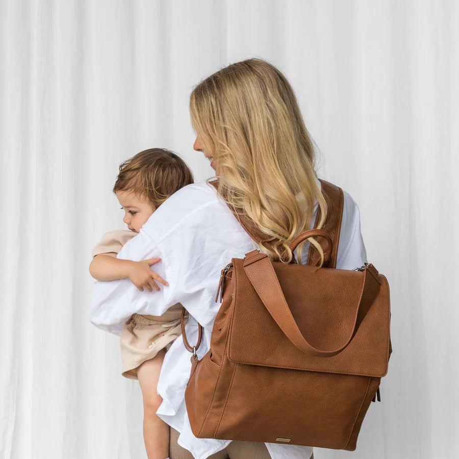 Vanchi Vegan Leather Emmy Backpack Diaper Bag in Pebbled Tan - Stylish & Spacious Baby Bag for Moms, Perfect for Travel, Shopping & Daily Use