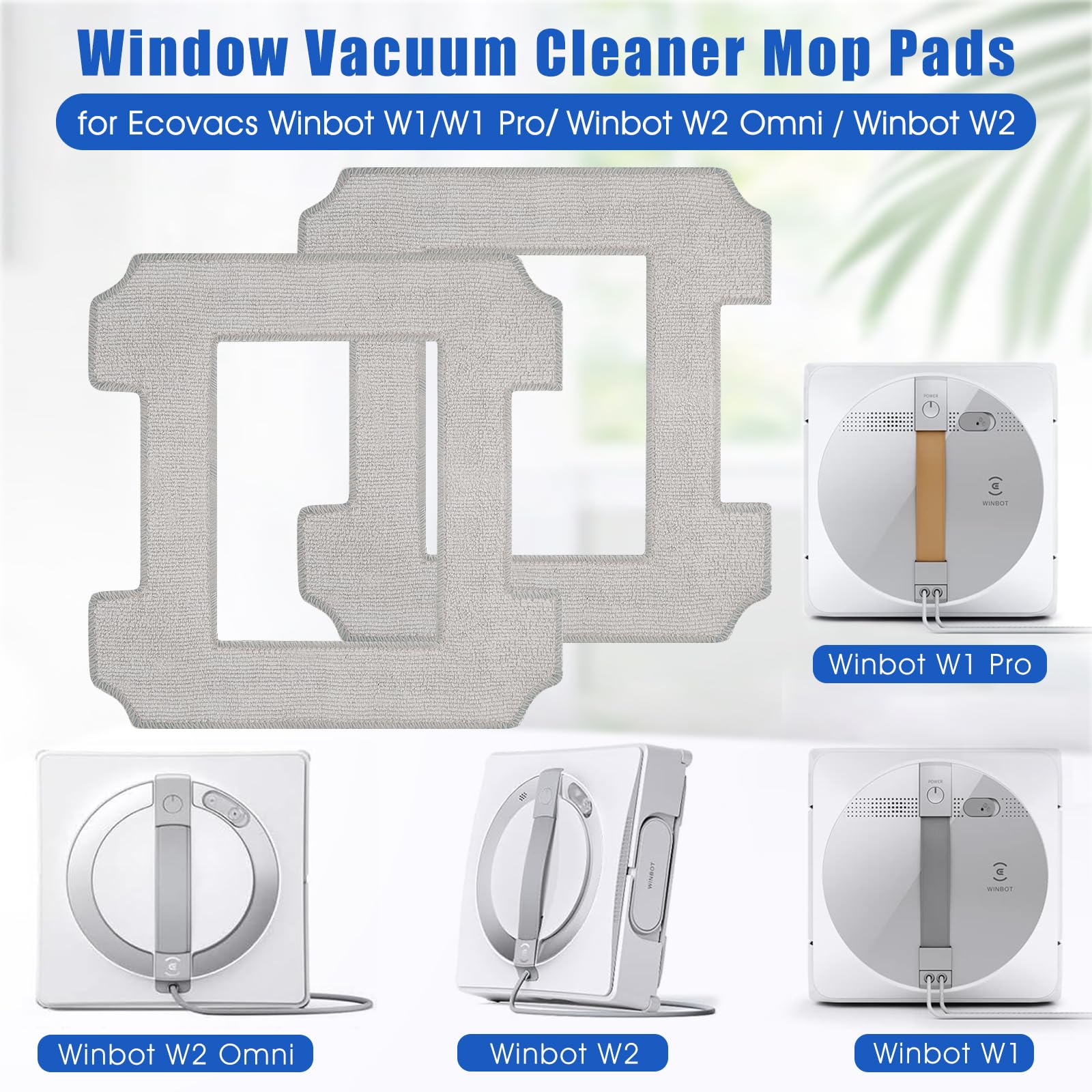 6 Washable Replacement Mop Pads for Ecovacs Winbot W1/W1 Pro/W2 Omni/W2 Window Vacuum Cleaner - Perfect for Hardwood Floors, Tiles & Glass Cleaning