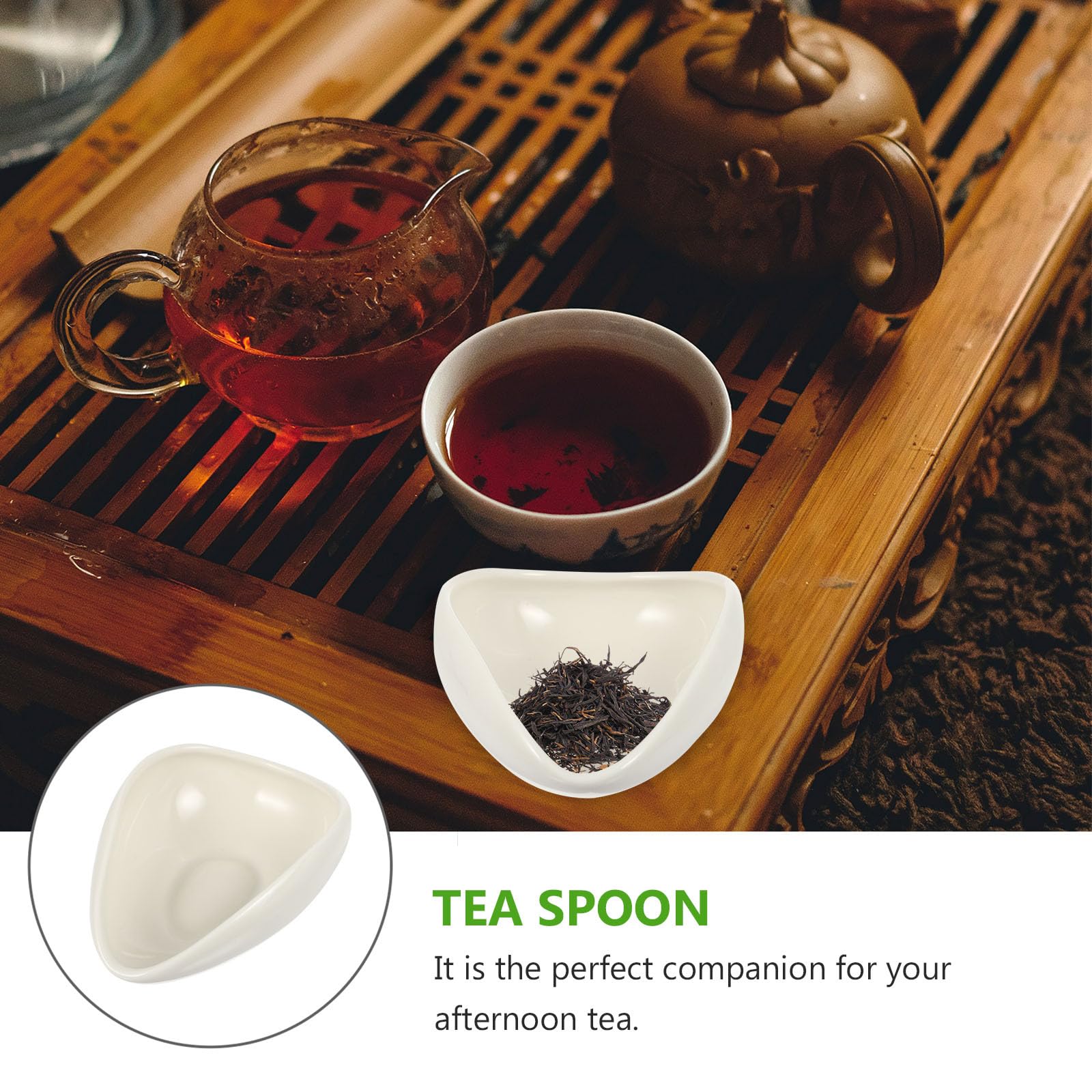 2-Pack Ceramic Tea Scoop - Loose Leaf Tea Spoon & Coffee Bean Measuring Spoon - Porcelain Kungfu Tea Shovel for Tea, Coffee, Sugar, Pet Food - Perfect for Tea Ceremonies, Coffee Brewing & Pet Feeding