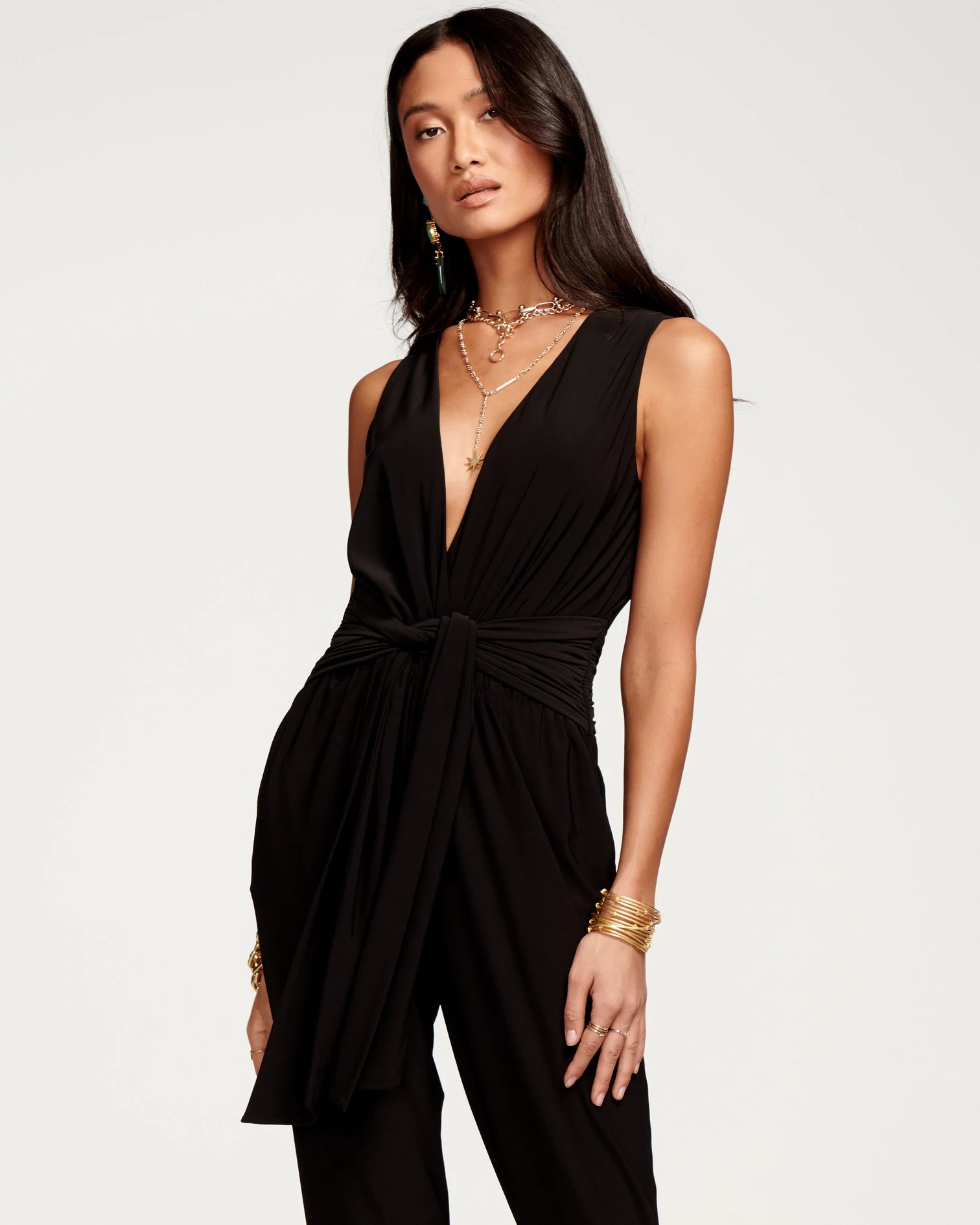 Black Daisy V-Neck Jumpsuit for Women - Elegant Casual Romper with Pockets | Perfect for Summer Outfits, Beach Vacations & Date Nights