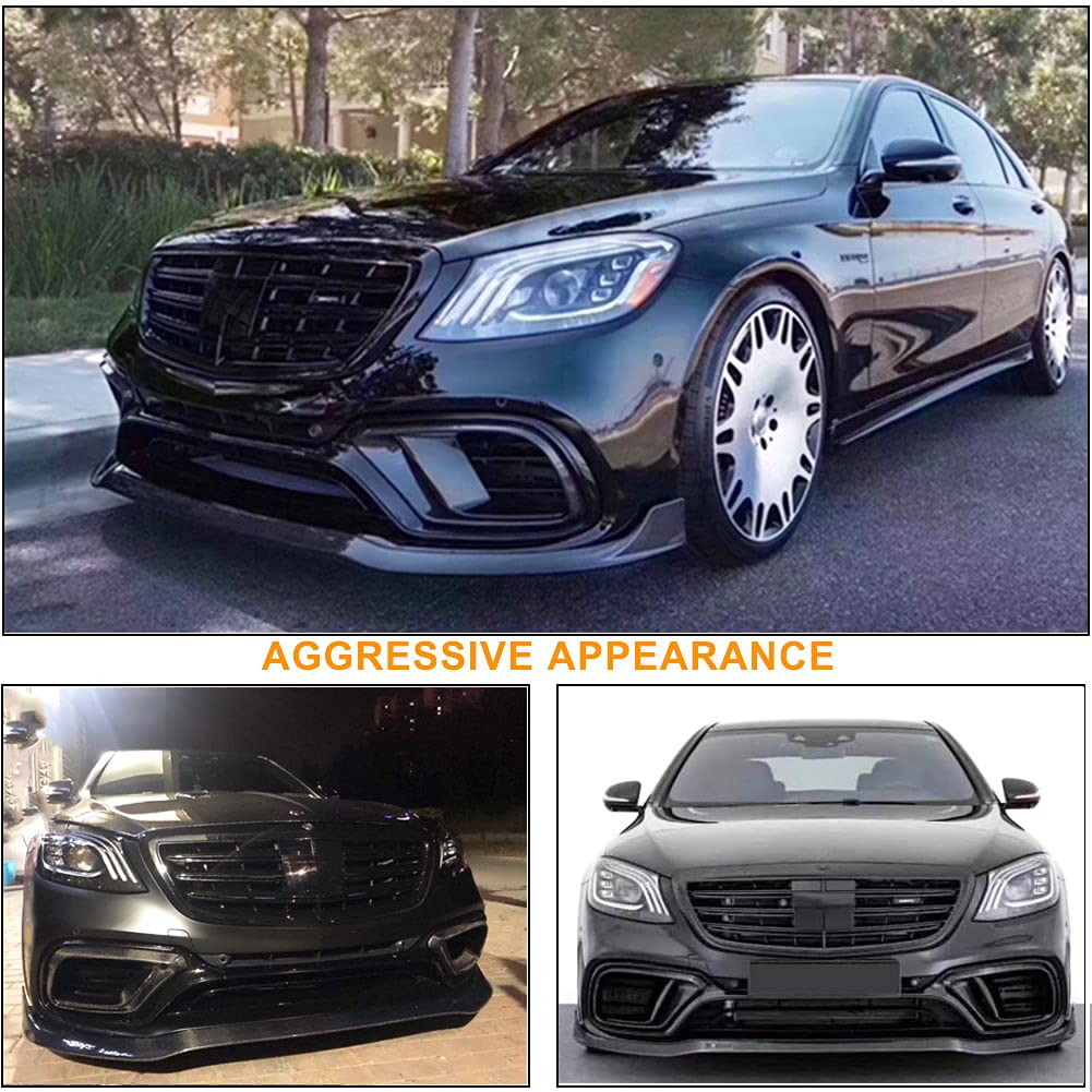 Carbon Fiber Front Bumper Air Vent Covers for Mercedes Benz S Class W222 S63 S65 AMG (2018-2019) | Bumper Extension Flaps & Apron Vent Trim Mesh | Enhances Aerodynamics & Sporty Look for Street Racing & Car Shows
