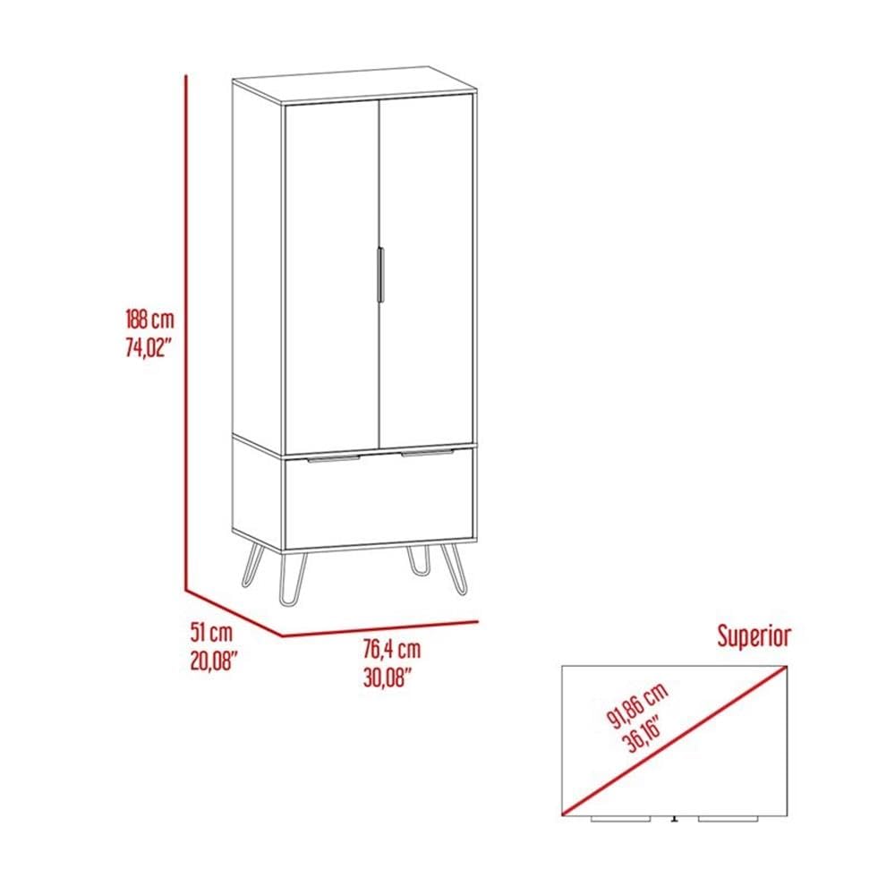 Atlin Designs Light Oak Wood Closet - 2 Door Cabinets & 1 Drawer Storage Organizer for Bedroom, Hallway, or Entryway